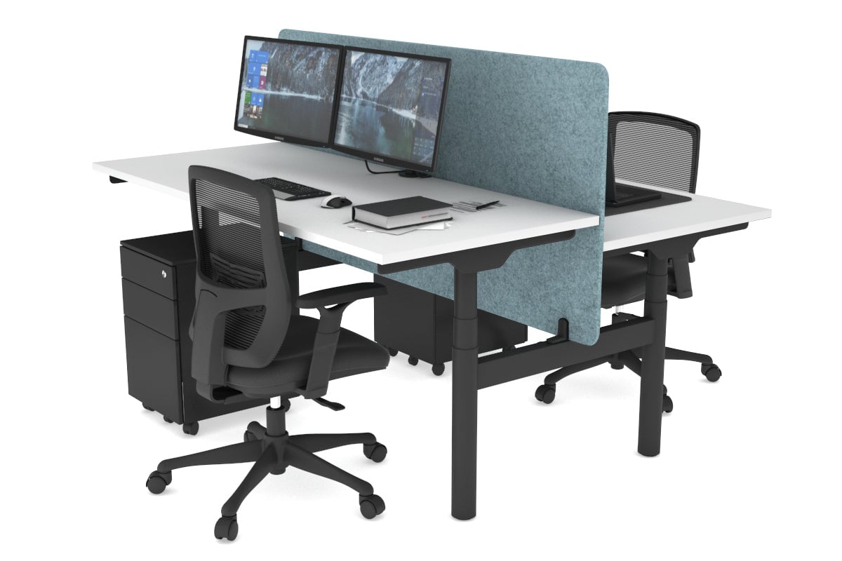 Flexi Premium Height Adjustable 2-Person H Bench Workstation - Black Frame [1600L x 700W] - Ergonomic Office Desk for Collaborative Workspaces & Home Offices