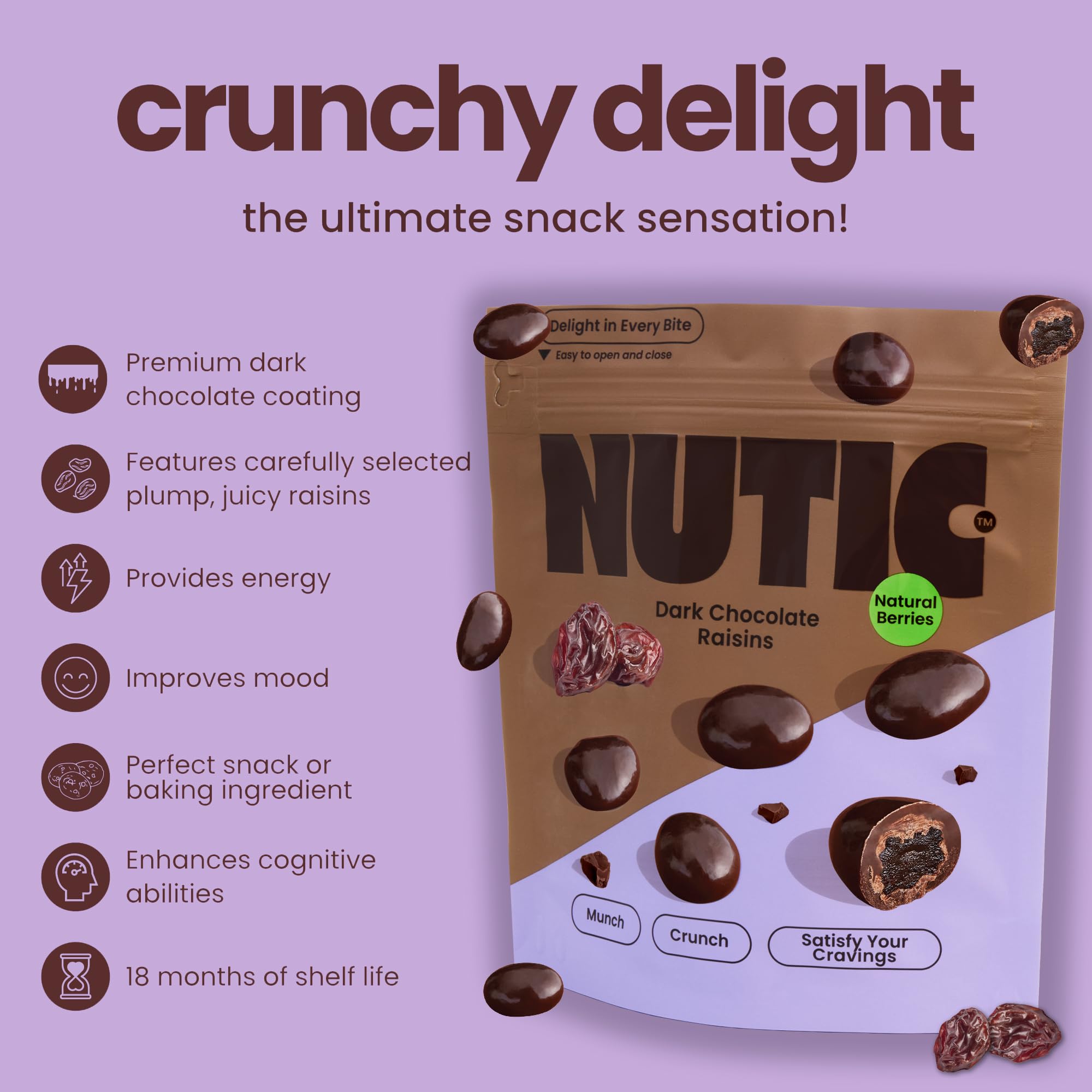 Nutic Gourmet Dark Chocolate Covered Raisins - 2lb Bulk Bag of Healthy Candy Snacks | Vegan, Gluten-Free Treats for Movie Nights, Office Snacking & Holiday Gifts