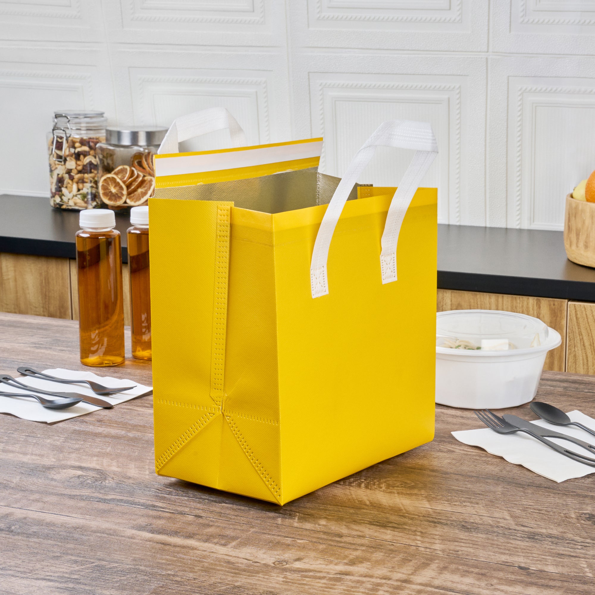 Insulated Yellow Takeout Bags - Tamper Evident Food Delivery Bags (9.5