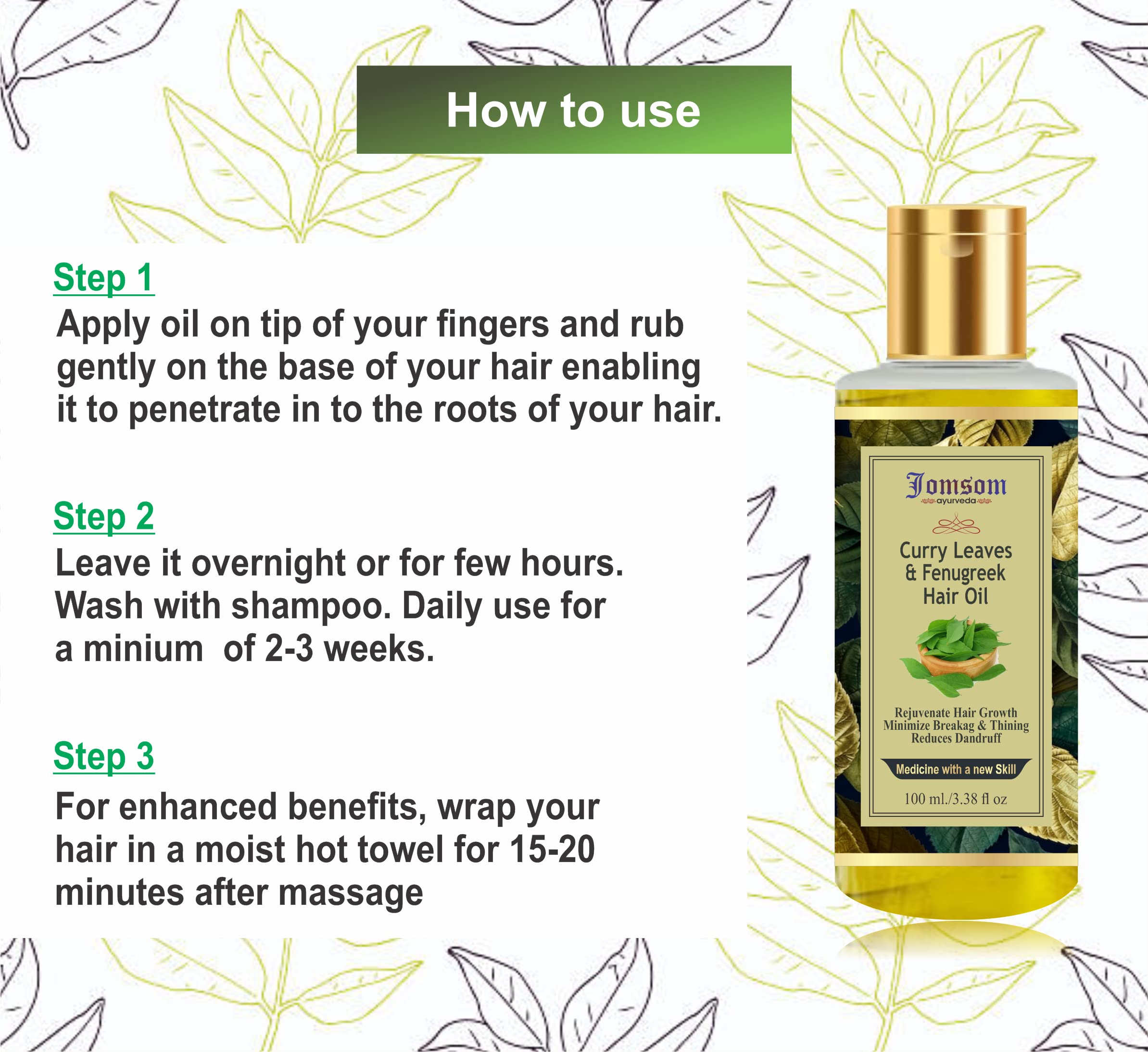 Best Ayurvedic Curry Leaves & Methi (Fenugreek) Hair Oil - 100ml Natural Growth Treatment for Dry, Damaged Hair - Promotes Thickness & Shine | Perfect for Daily Scalp Massage & Night Hair Care Routine