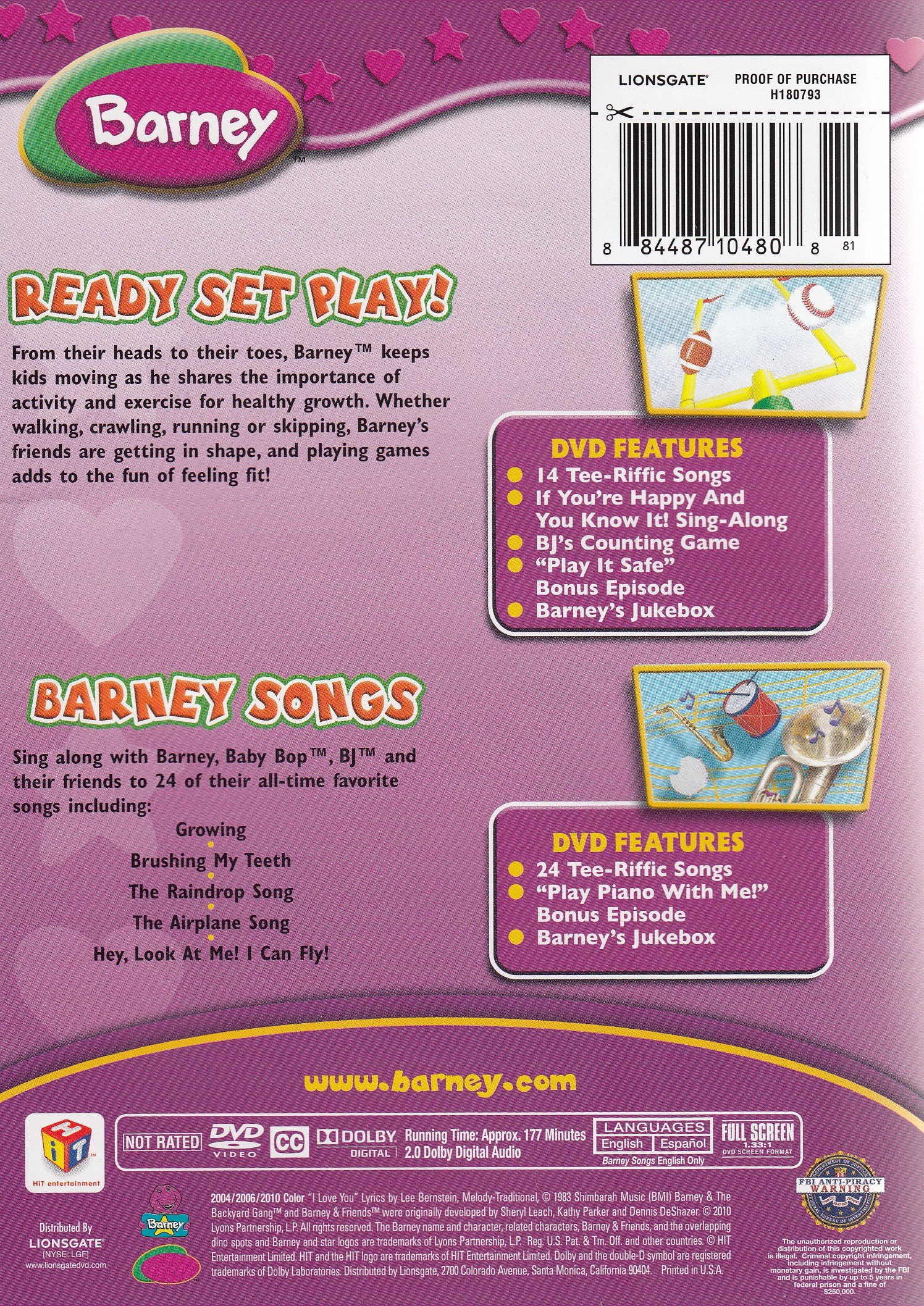 Barney Ready Set Play & Barney Songs Double Feature DVD - Fun Kids Educational Entertainment for Home & Classroom Learning