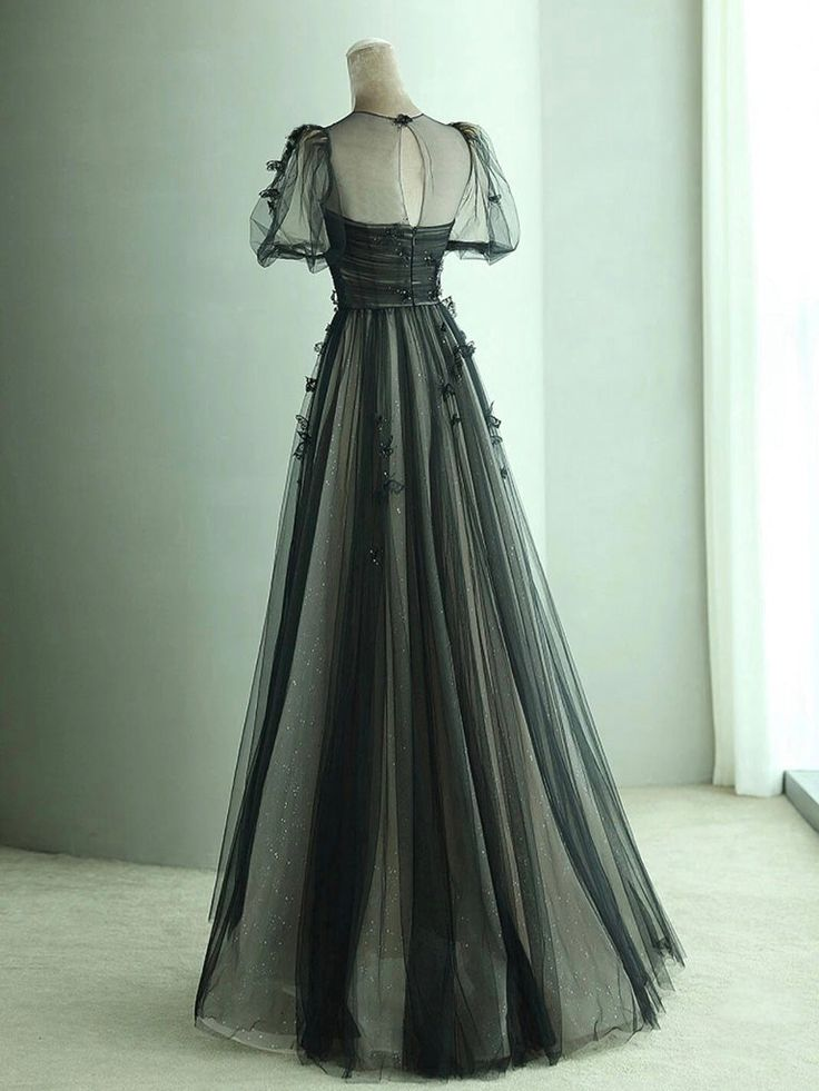 Elegant A-Line Tulle Long Prom Dress in Black - Formal Evening Gown for Homecoming, Wedding, and Special Occasions