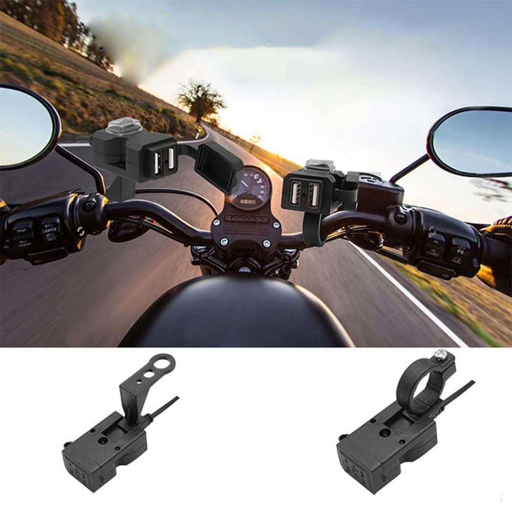 3.1A Motorcycle Dual USB Charger - 9V-90V Waterproof Handlebar Phone Charger with Switch - Power Adapter for Harley, Honda, Yamaha - Perfect for Long Rides & GPS Navigation
