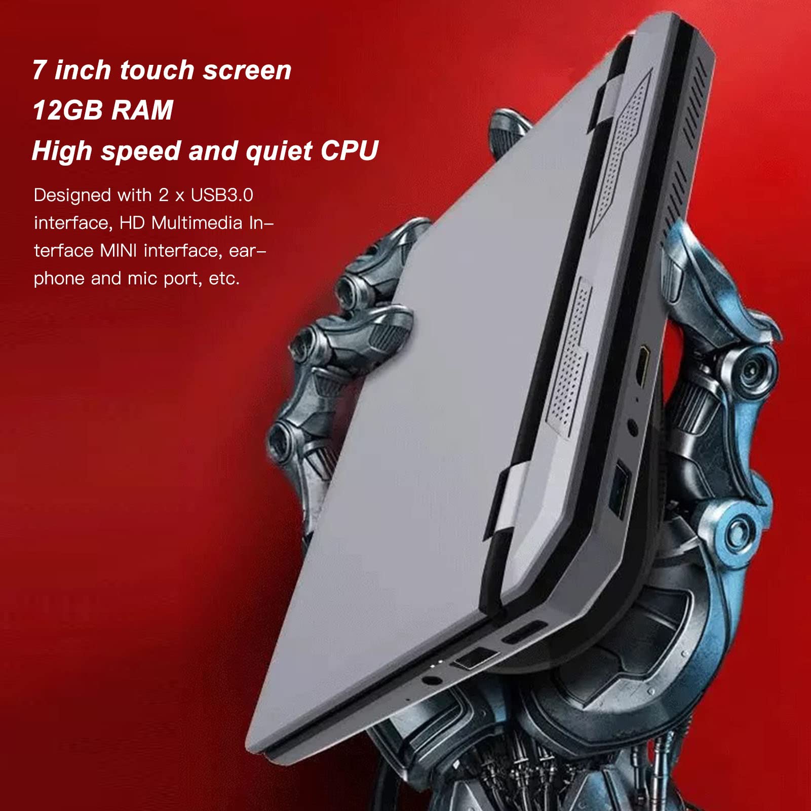 7 Inch Mini Portable Laptop - 12GB RAM & Intel J4105 CPU | Dual Band 2.4G/5G WiFi | Full Size Keyboard | Windows 10/11 Compatible (512GB SSD) | Perfect for Travel, Business & Remote Work