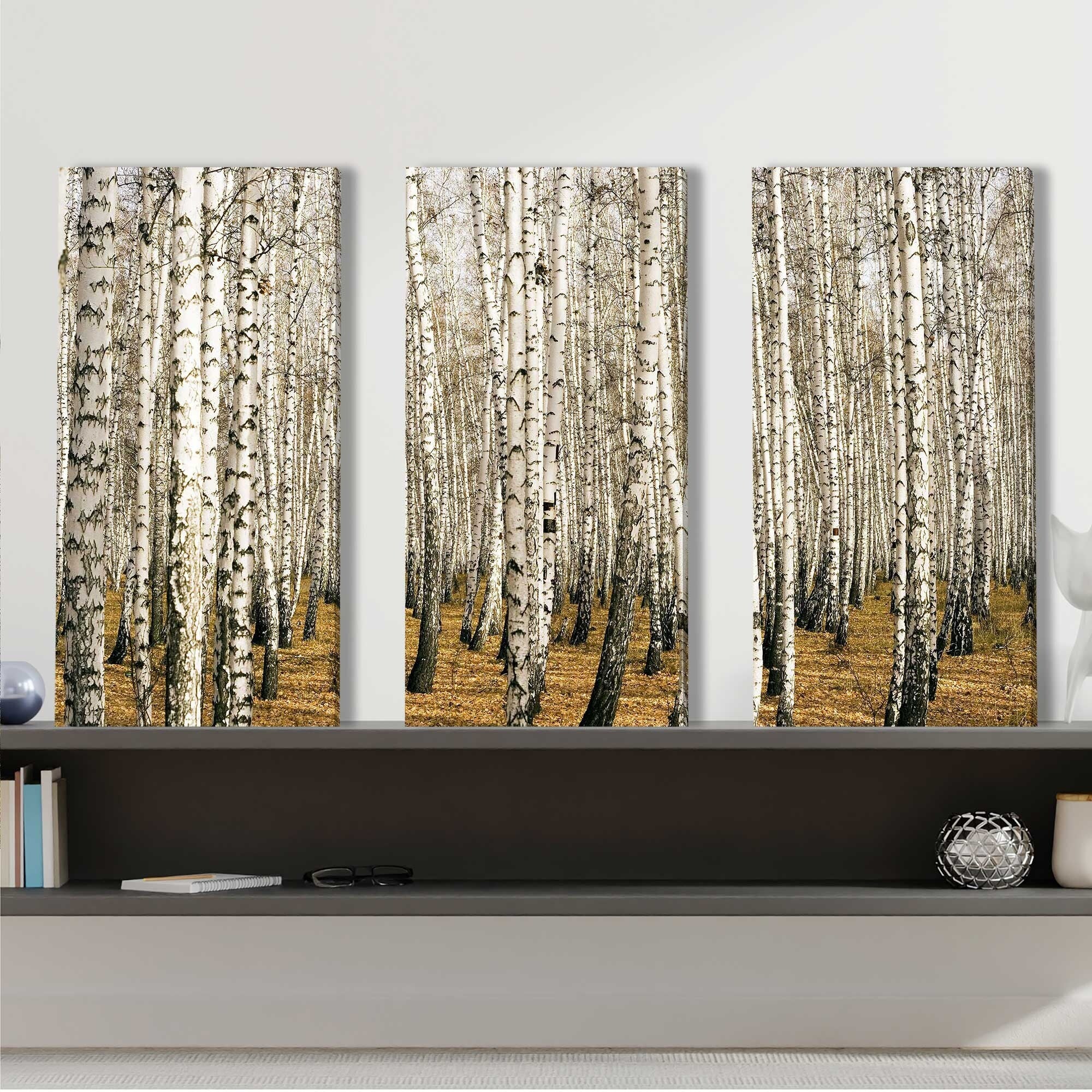 Birch Trees 3-Piece Canvas Wall Art Set - Modern Nature Landscape Paintings for Living Room, Bedroom & Office Decor