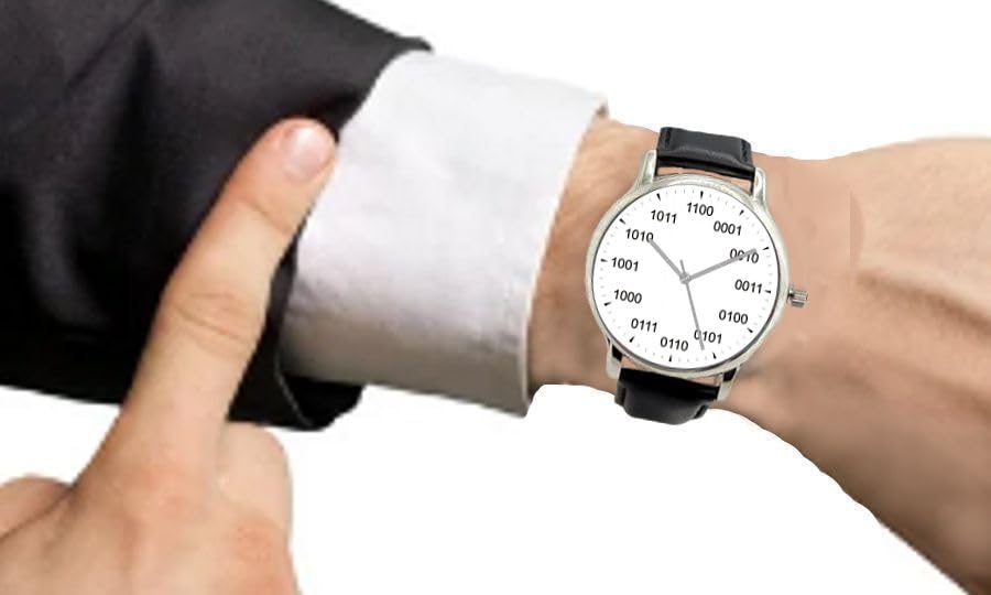 Binary Dial Geek Watch - Chrome & Black Leather for Tech Enthusiasts