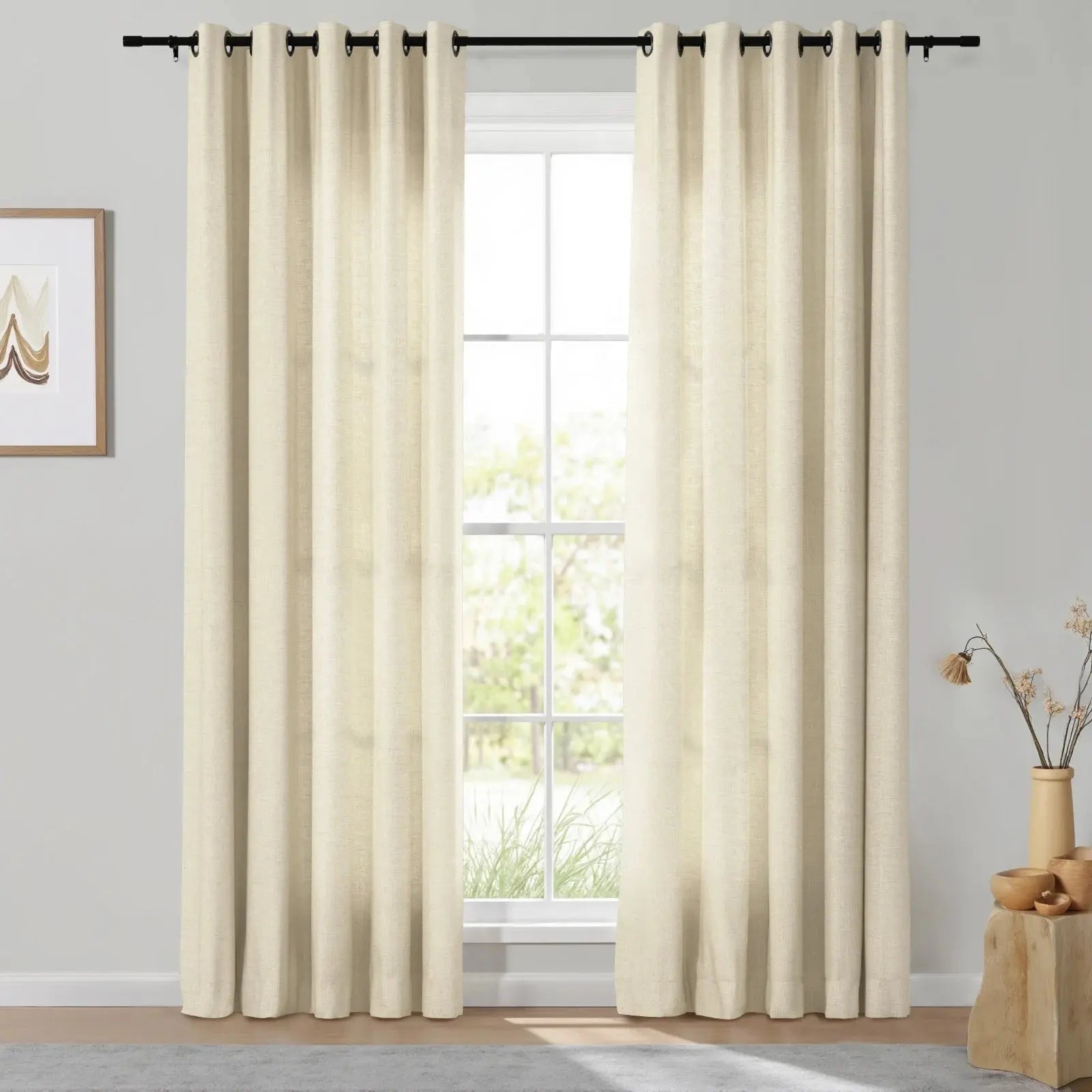 Isabella Heavyweight Cotton Grommet Curtains - Blackout Drapes for Living Room & Bedroom - Noise Reducing Thermal Insulated Window Panels (Set of 2)
