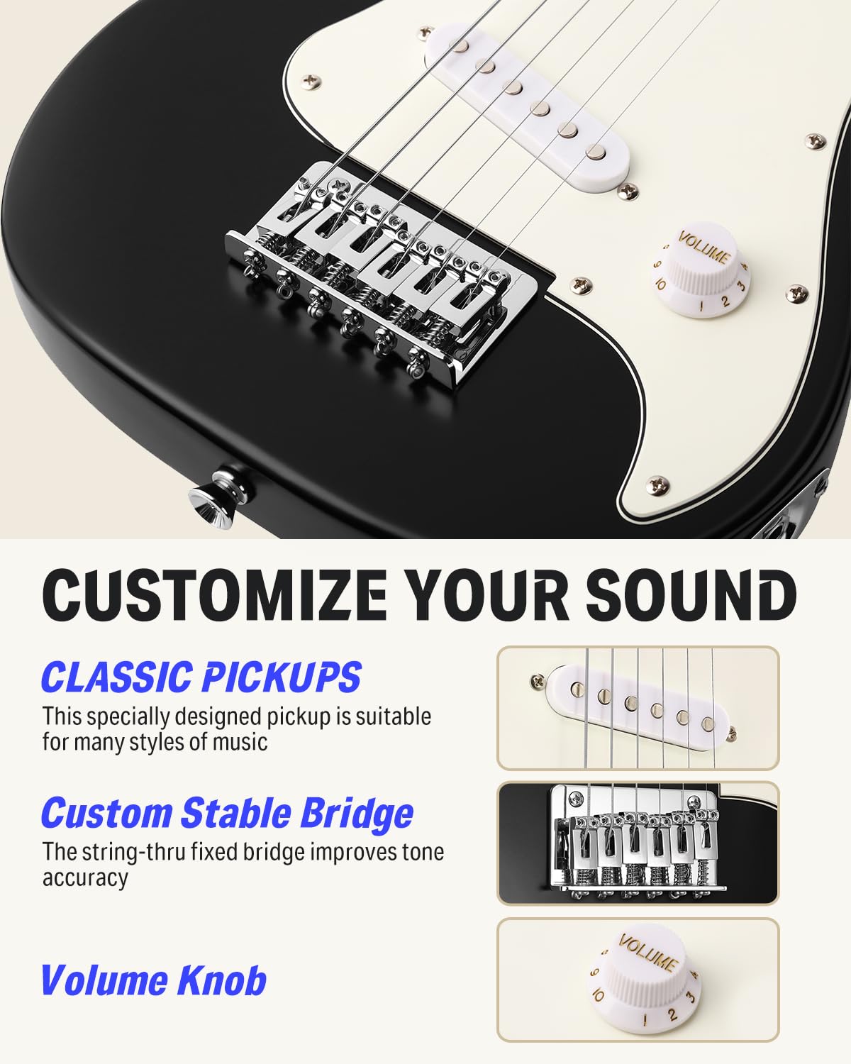 Donner 30 Inch Kids Electric Guitar Beginner Kit - ST Style Mini Electric Guitar for Boys & Girls with Amp, 600D Gig Bag, Tuner, Picks, Cable, Strap & Extra Strings (DSJ-100, Black) - Perfect for Home Practice, Music Lessons & Rockstar Performances