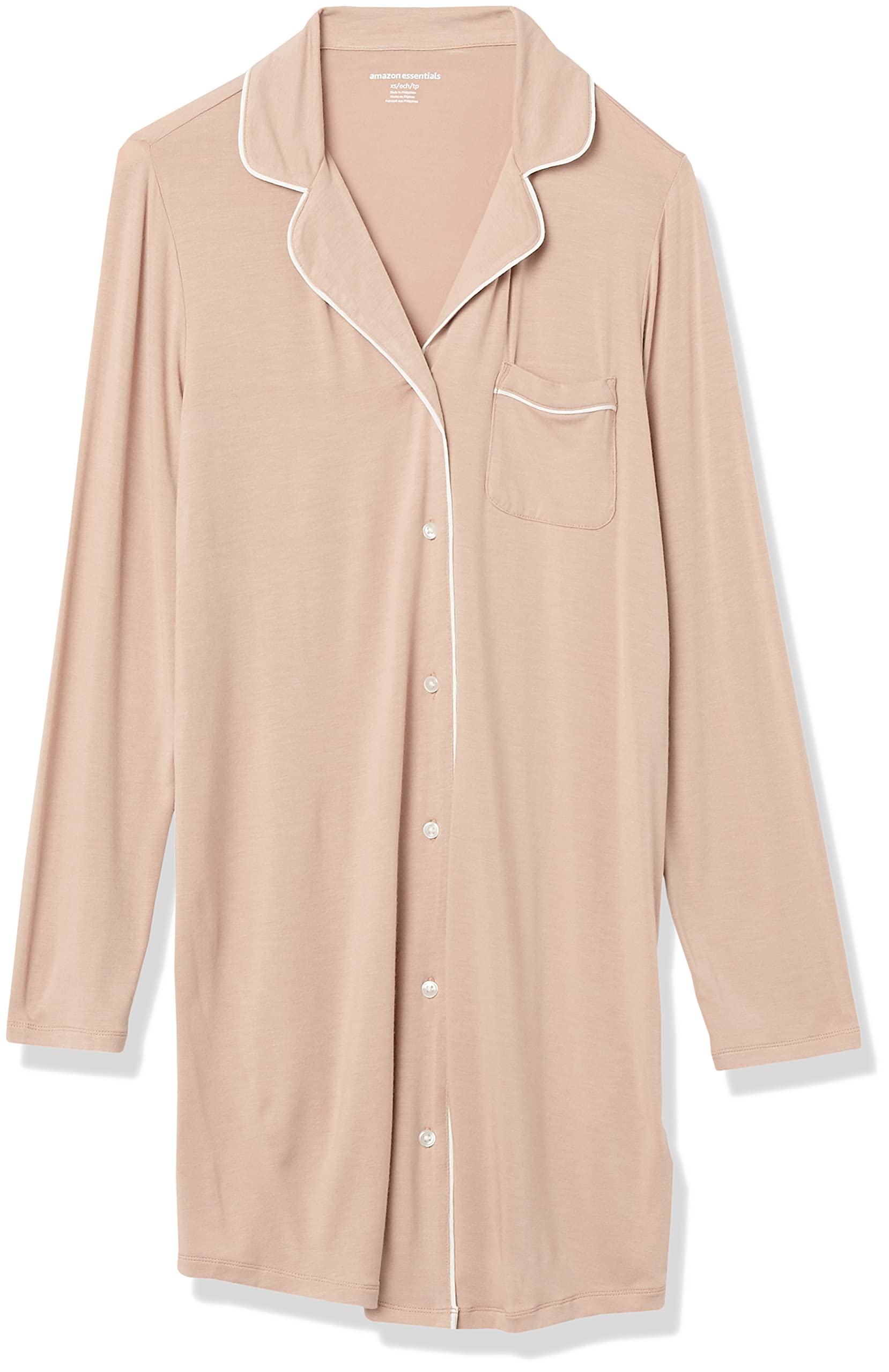 Amazon Essentials Women's Piped Nightshirt - Soft Cotton Sleepwear for Women & Plus Size (Perfect for Relaxing at Home, Lounging & Comfortable Sleep)