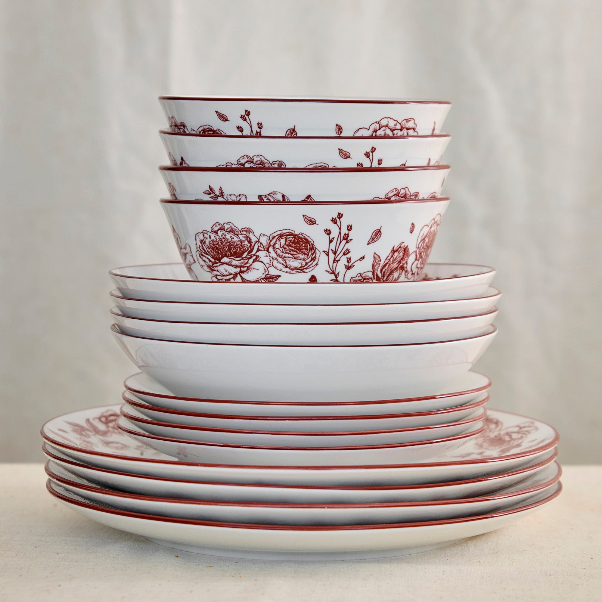 Premium Esme Porcelain Dinnerware Set - Elegant Red 16-Piece Dinnerware for Formal Dining, Holiday Entertaining & Special Occasions