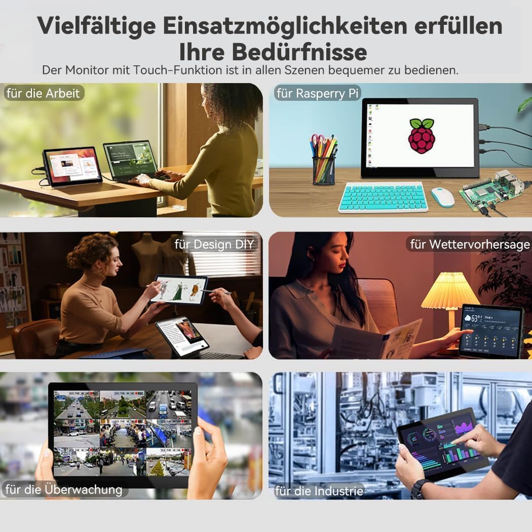 8 Inch Portable Touchscreen Monitor with HDMI & USB-C, 800x480 IPS LCD Display - Mini Travel Screen for PC, Laptop, Phone & Raspberry Pi | Built-in Speaker & Stand | Perfect for Remote Work, Gaming & Digital Signage