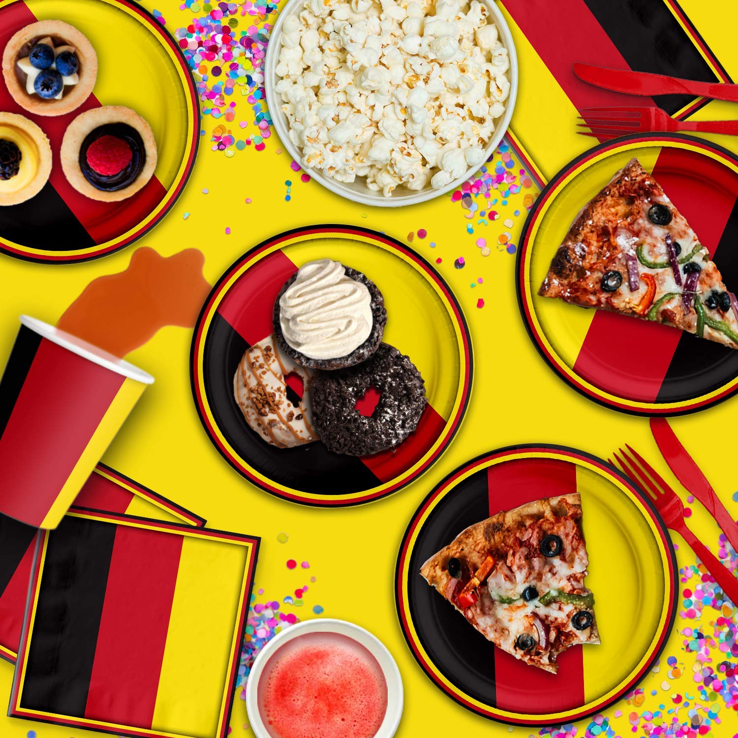 German Flag Themed Birthday Party Supplies Set - 16-Piece Tableware Kit with Plates, Napkins & Cups for Patriotic Celebrations & National Day Events