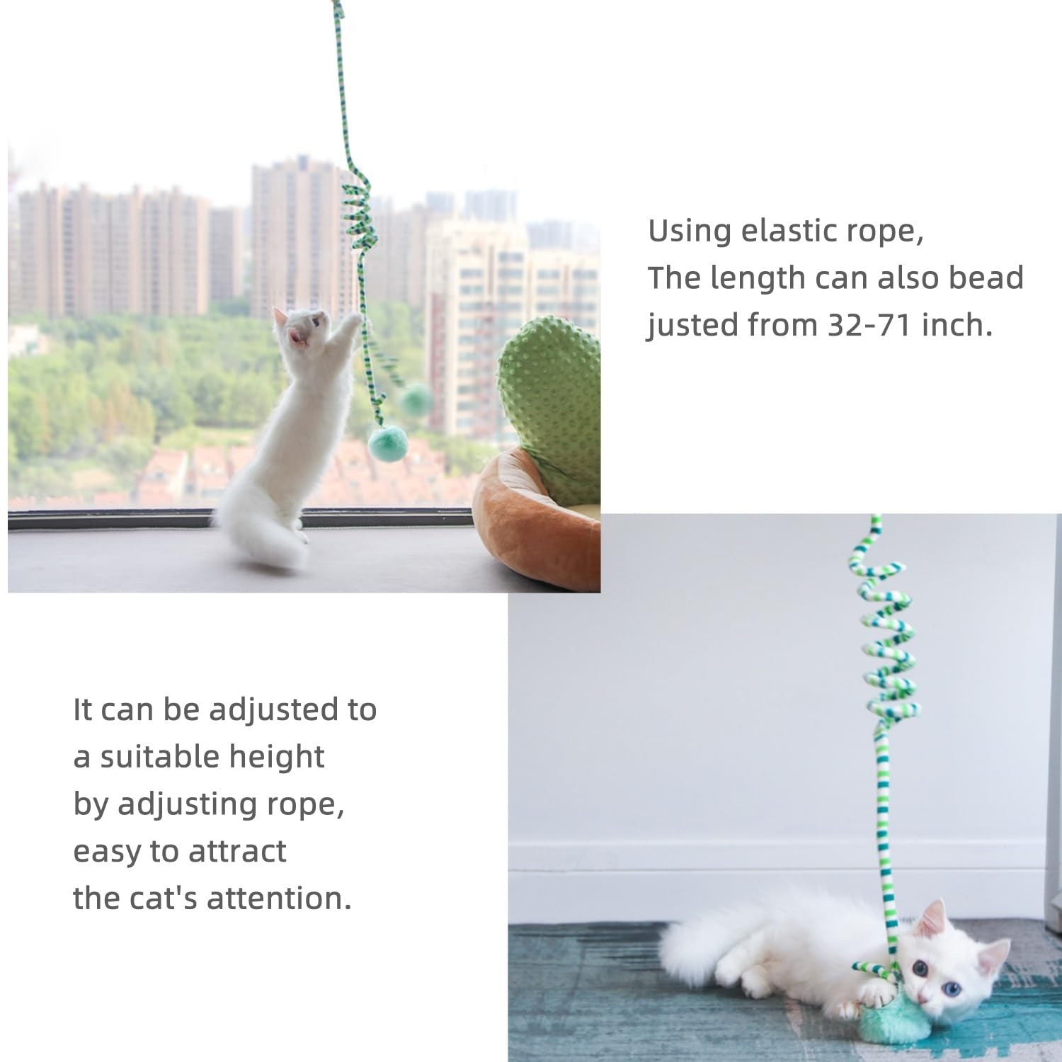 3Pcs Cat Spring Toys with Ball - Interactive Hanging Kitten Toys with Bell, Long Tail & Soft Plush for Indoor Cats - Perfect for Playtime, Exercise and Bonding with Your Feline Friend