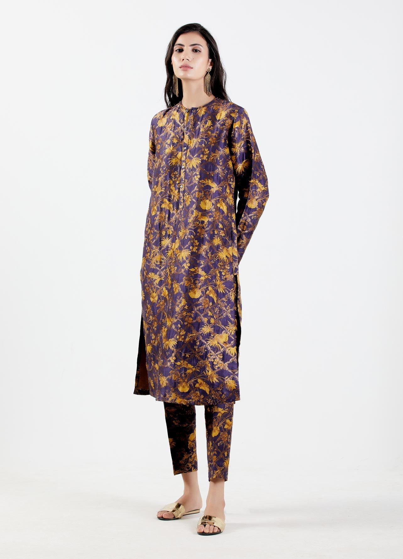 Bade Miyan Kurta Silk Brocade Gold - Premium Indian Men's Kurta for Festivals & Weddings - Perfect for Diwali, Eid & Special Occasions