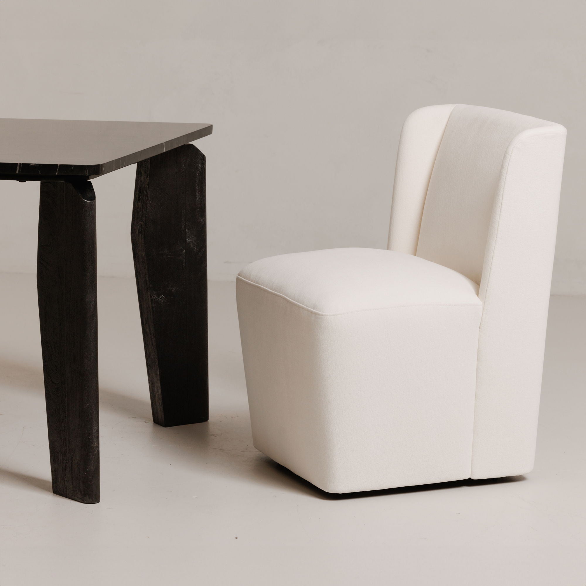 Cormac Performance Fabric Rolling Dining Chair in Capri Ivory - Modern & Comfortable Swivel Office Chair for Home, Kitchen, or Conference Room