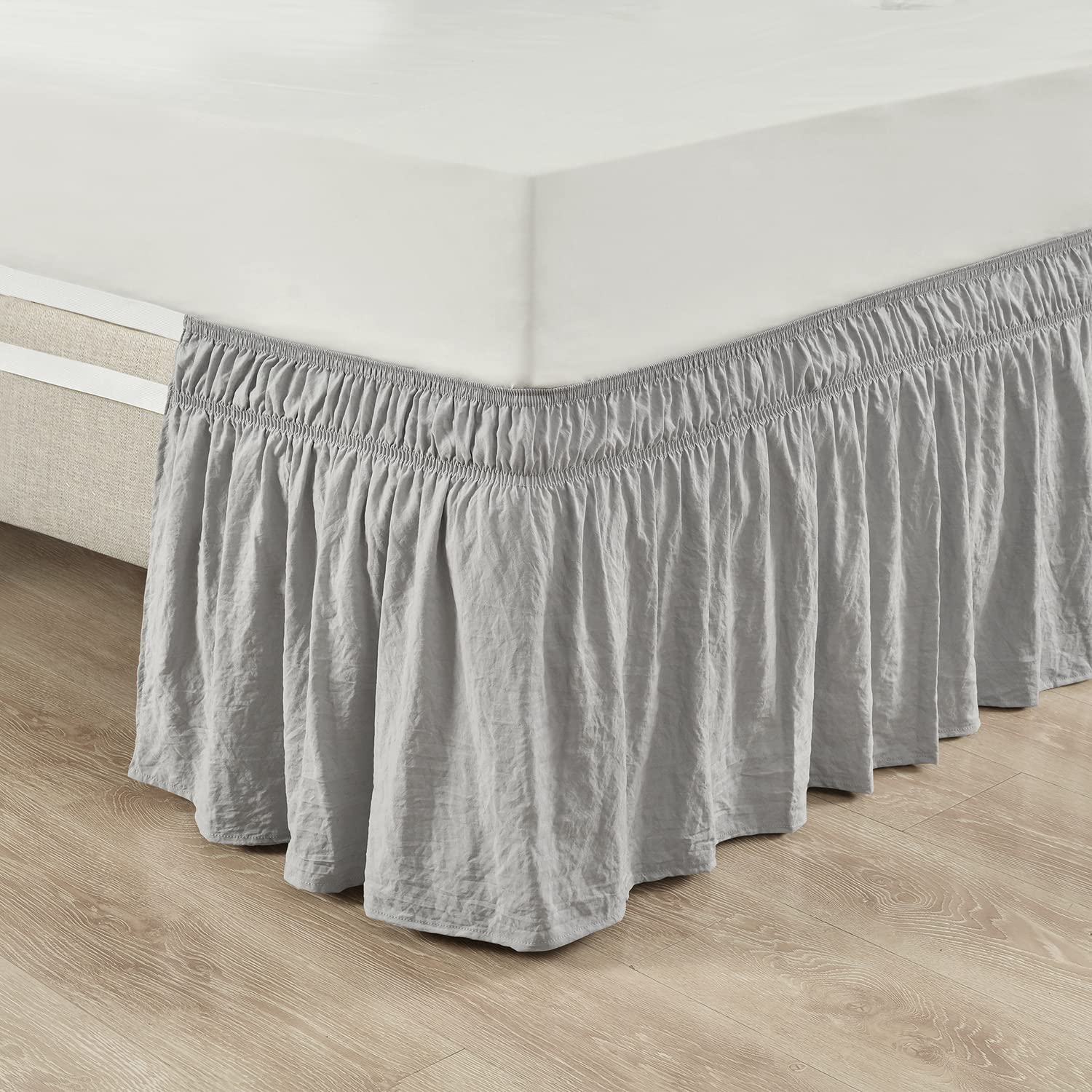 Lush Decor Wrap Bedskirt - Queen/King Size, Light Gray for Elegant Bedroom Decor