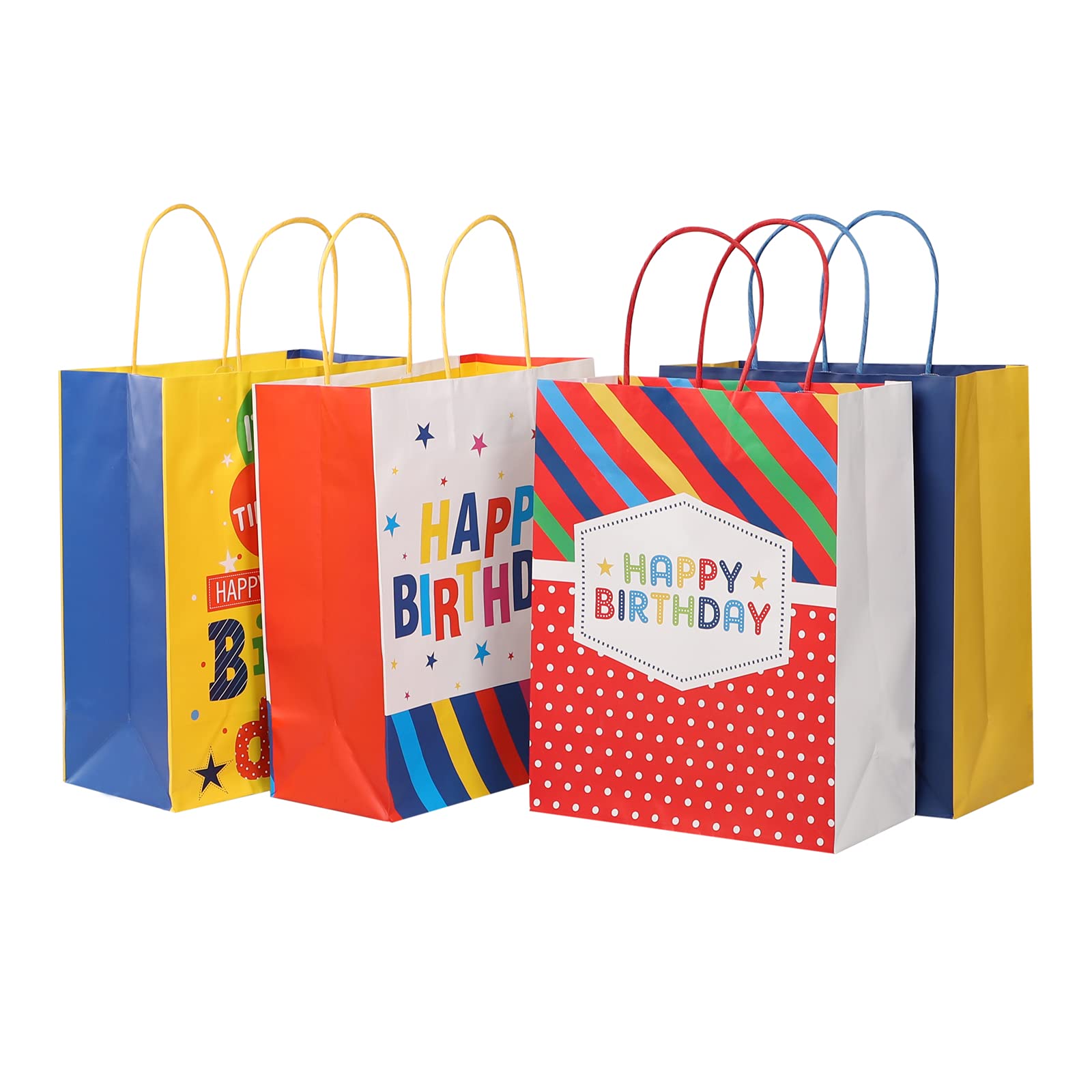 12-Pack Kraft Paper Gift Bags with Handles - 10.3x4.7x12.6in Medium Assorted Colors - Perfect for Birthday Parties, Baby Showers & Retail Stores (Clothing Boutique, Dessert Shop) - Great for Men, Women, Boys, Girls & Kids Gift Packaging