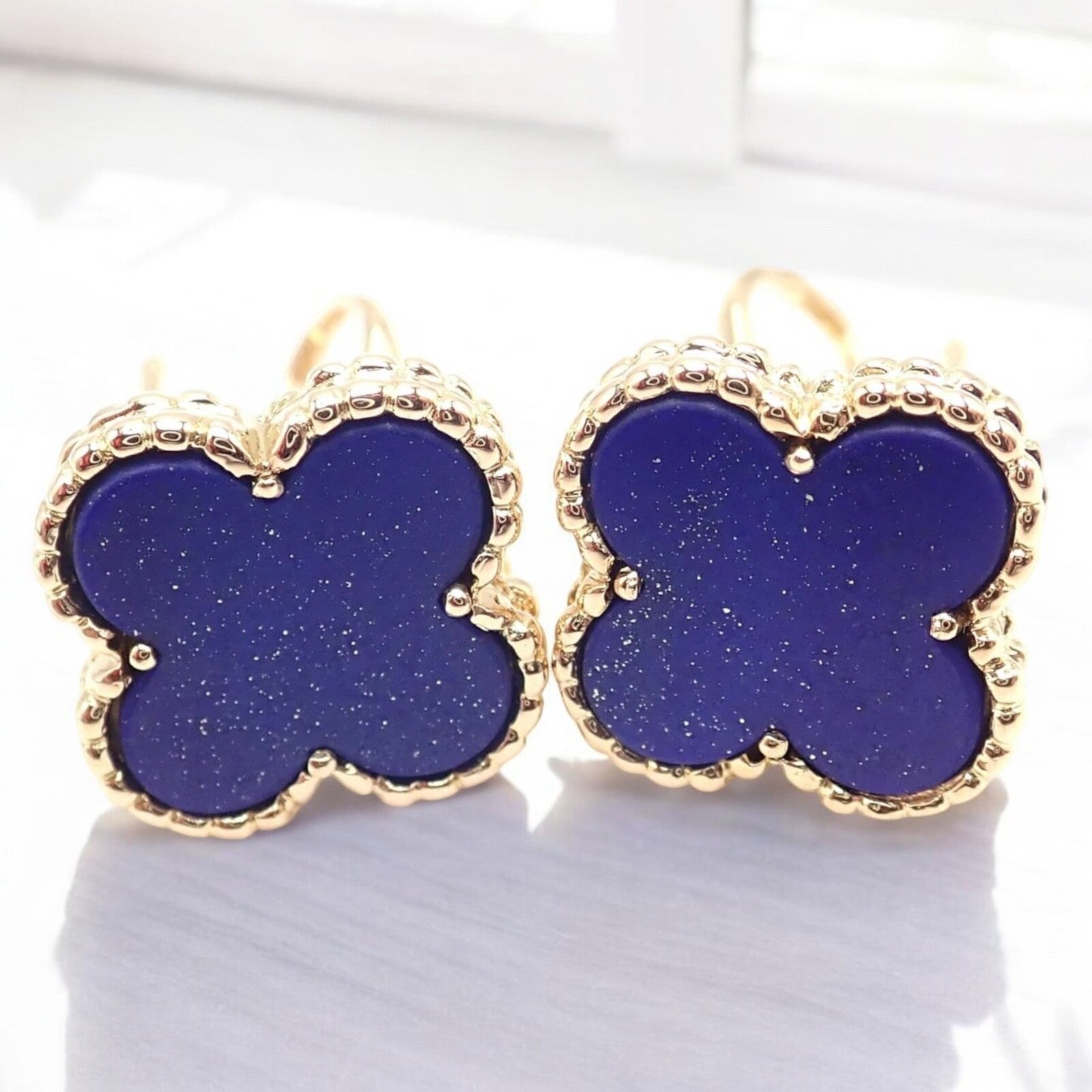 Van Cleef & Arpels 18k Yellow Gold Vintage Alhambra Blue Lapis Lazuli Earrings - Luxury Jewelry for Women, Perfect for Weddings, Parties & Special Occasions