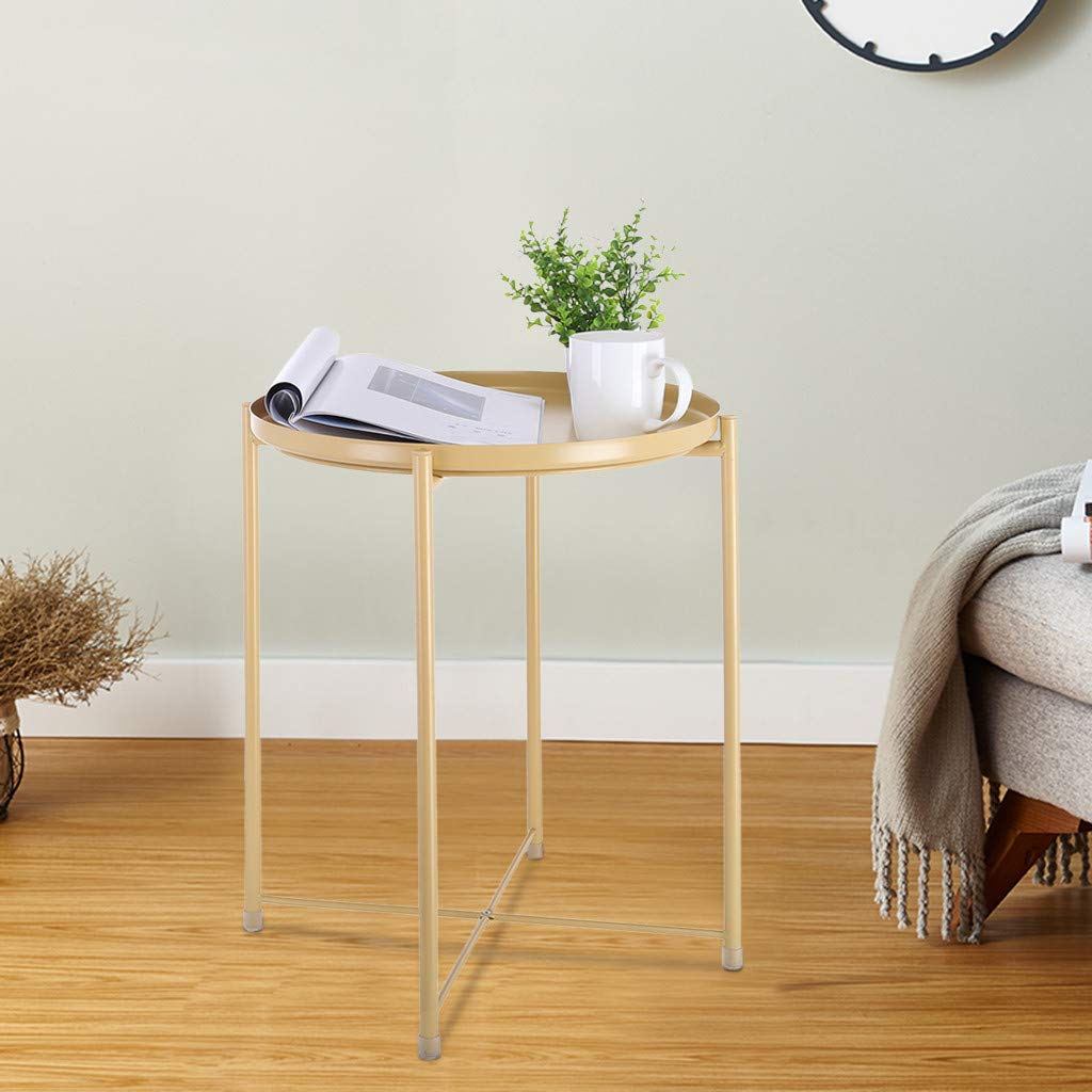 Amober Round Metal End Table - Small Side Table for Sofa, Rust-Resistant & Durable - Perfect for Living Room, Bedroom, or Outdoor Patio Decor