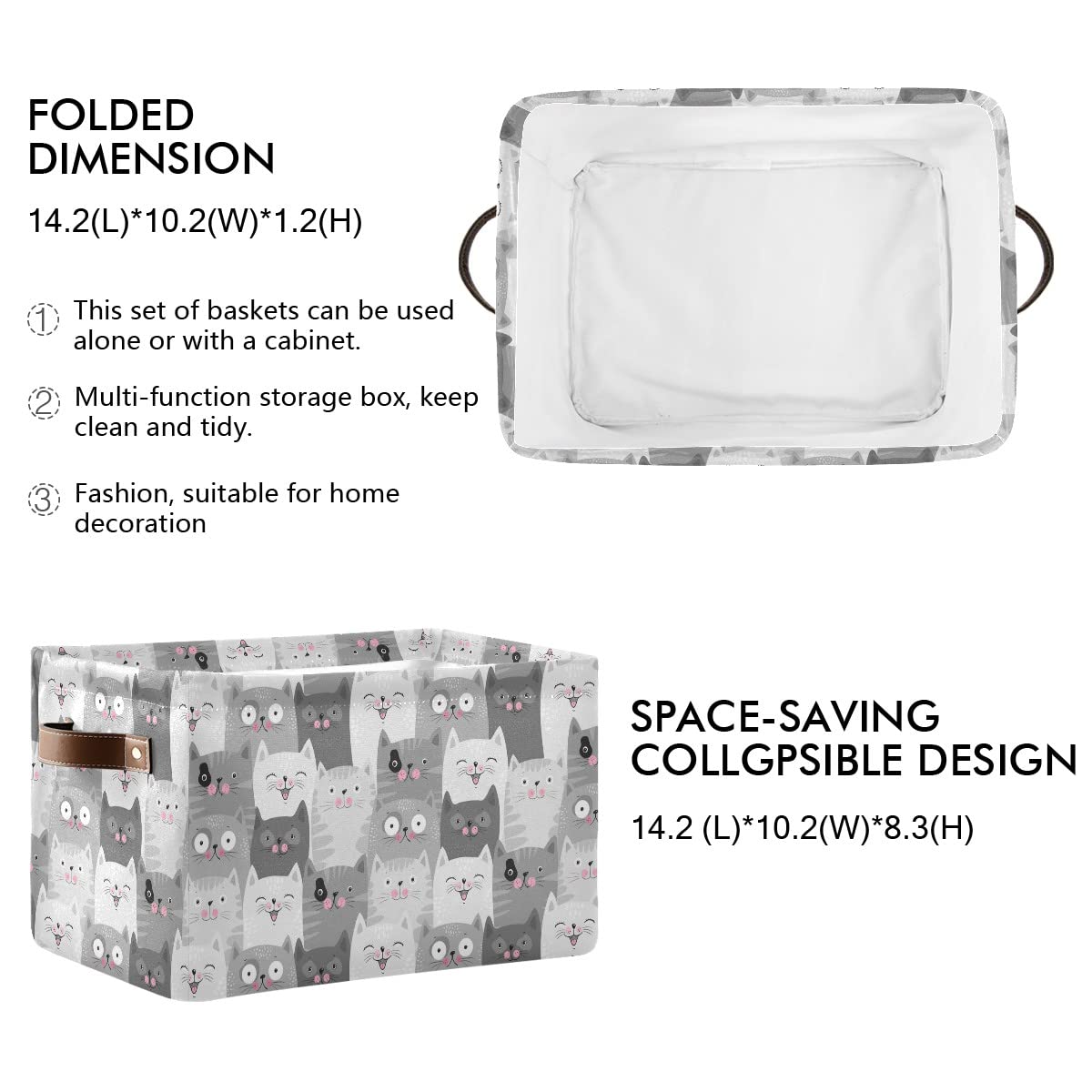 Funny Cat Fabric Storage Basket - Foldable Laundry Bin & Organizer for Baby Clothes, Dog Toys, Books (16×12×8 Inches) | Perfect for Nursery, Pet Room & Closet Organization