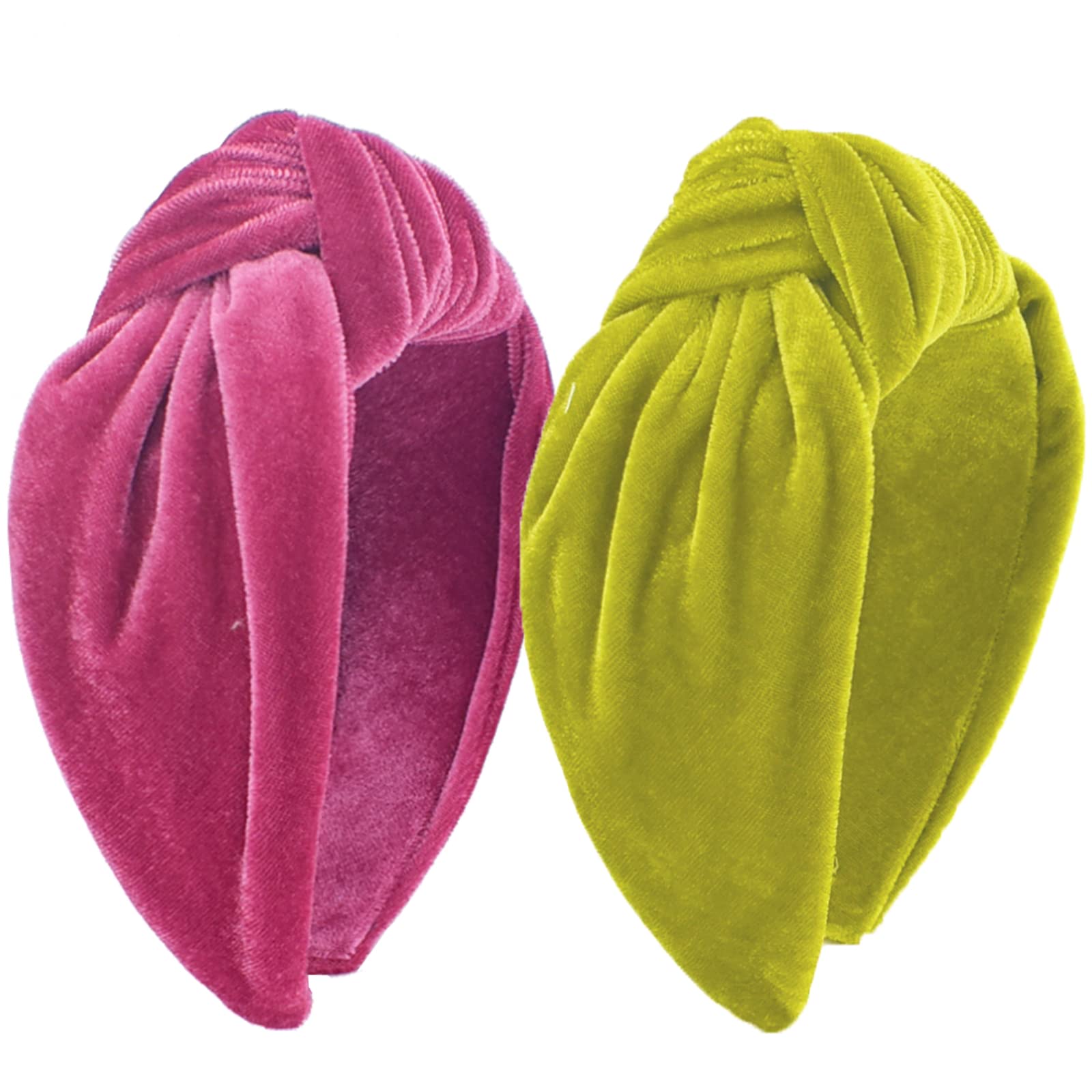 BEGOOD Women's Knotted Wide Headbands 2-Pack - Velvet Hair Accessories for Women & Girls (Rose & Green) - Perfect for Workouts, Yoga, Fashion & Everyday Wear