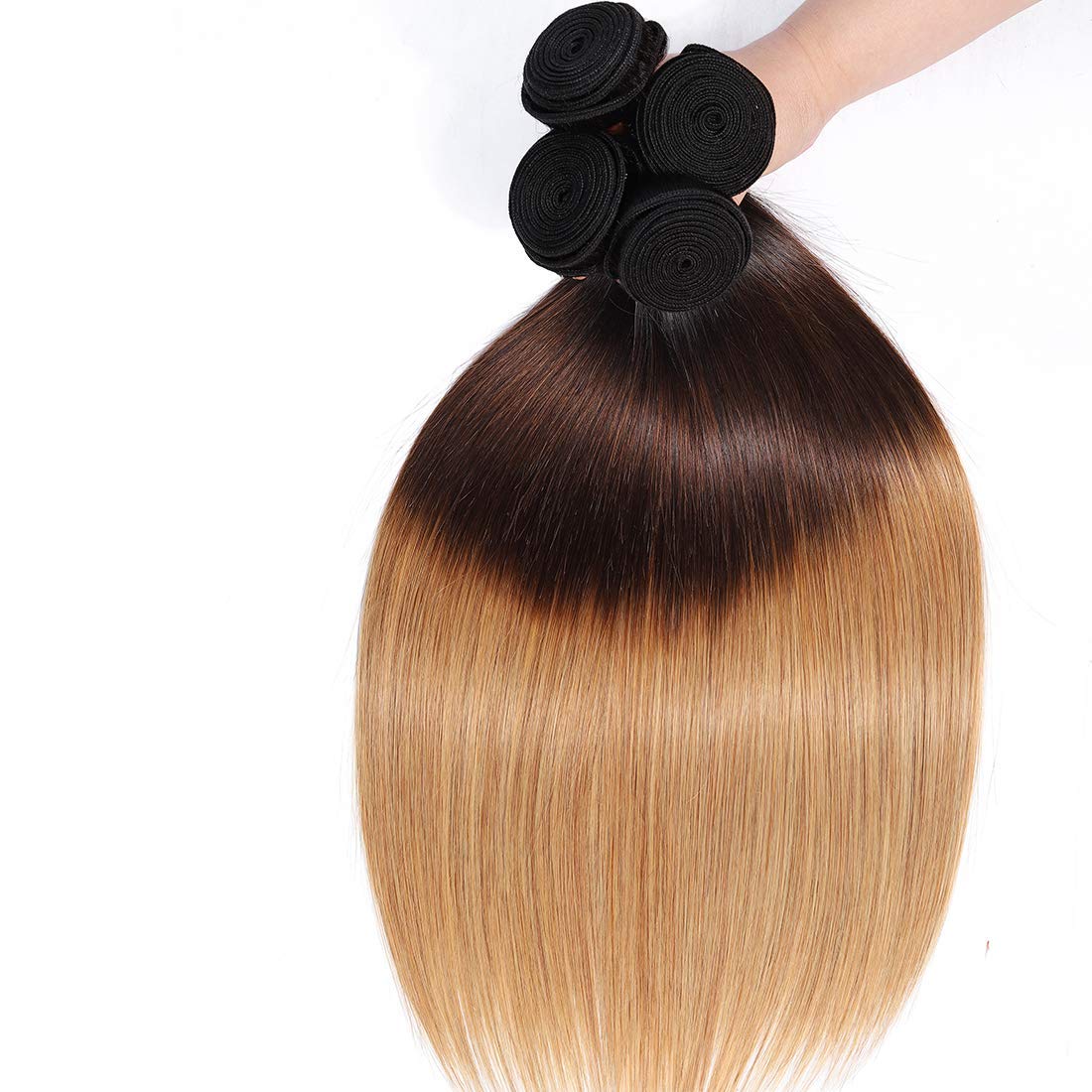 Brazilian Virgin Ombre Hair Extensions 4 Bundles - Silky Straight Unprocessed Human Hair Weave T1B/4/27 (28 28 28 28) Mixed Length | Perfect for Daily Styling, Weddings & Special Occasions