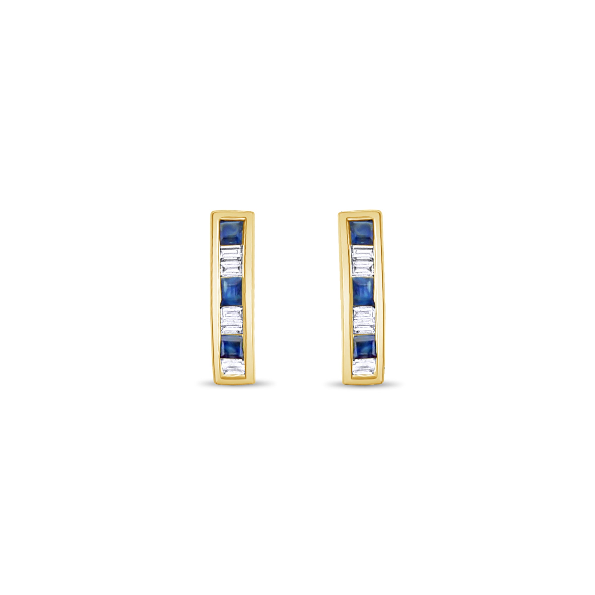 14K Yellow Gold Sapphire & Diamond Baguette Earrings .80cttw - Elegant Dangle Earrings for Women, Perfect for Weddings, Parties & Special Occasions