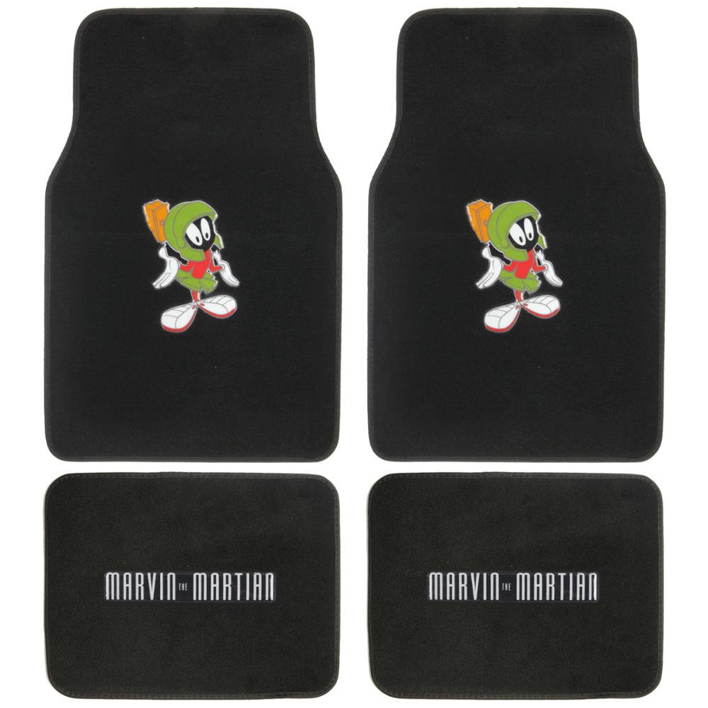 Warner Bros Looney Tunes Marvin The Martian Universal Fit 4-Piece Car Floor Mats Set - Front 26x16.5in & Rear 14x16.5in Carpet Auto Accessories for Cars, SUVs & Trucks - Perfect for Road Trips & Daily Commutes