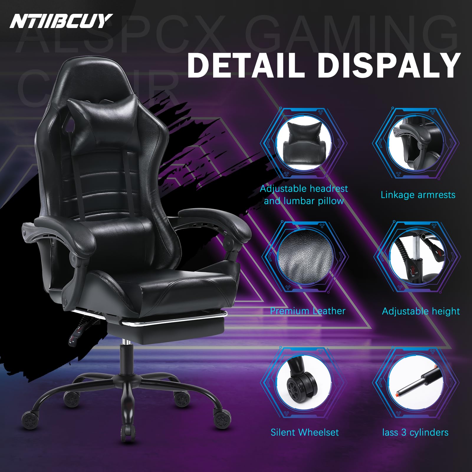 Ergonomic Gaming Chair for Adults - Adjustable Height, Lumbar Support & Footrest - 360° Swivel X-Large Black Computer Chair for Video Gamers - Perfect for Esports, Streaming & Home Office Setup