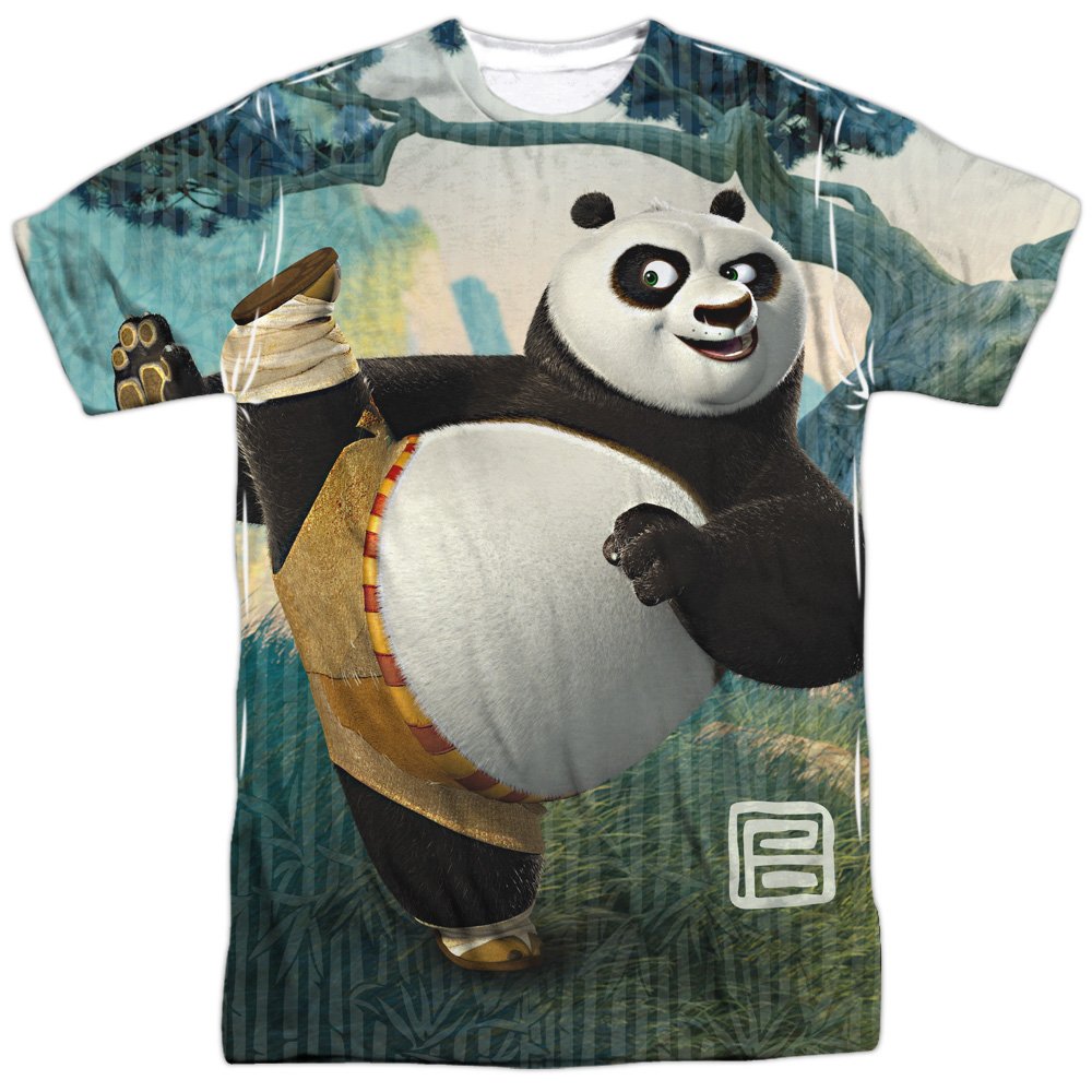 Trevco Men's Kung Fu Panda Epic Jumping Graphic Double Sided T-Shirt - Funny Movie Character Tee for Casual Wear & Cosplay