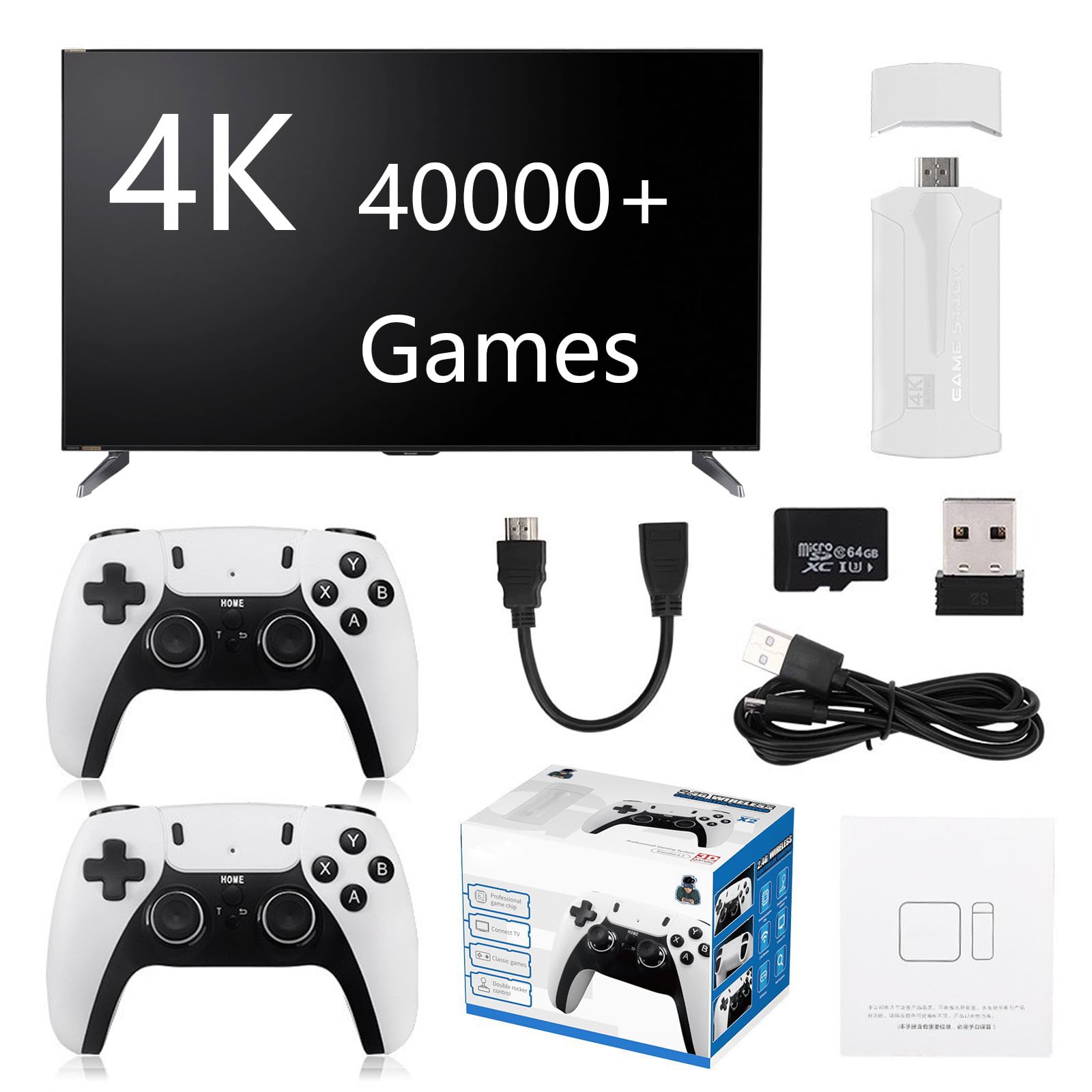Zeus Retro 4K Gaming Stick - Wireless Plug & Play Video Game Console with 40000+ Built-in Games (128GB) - Perfect for Family Entertainment & Nostalgic Gaming Experience