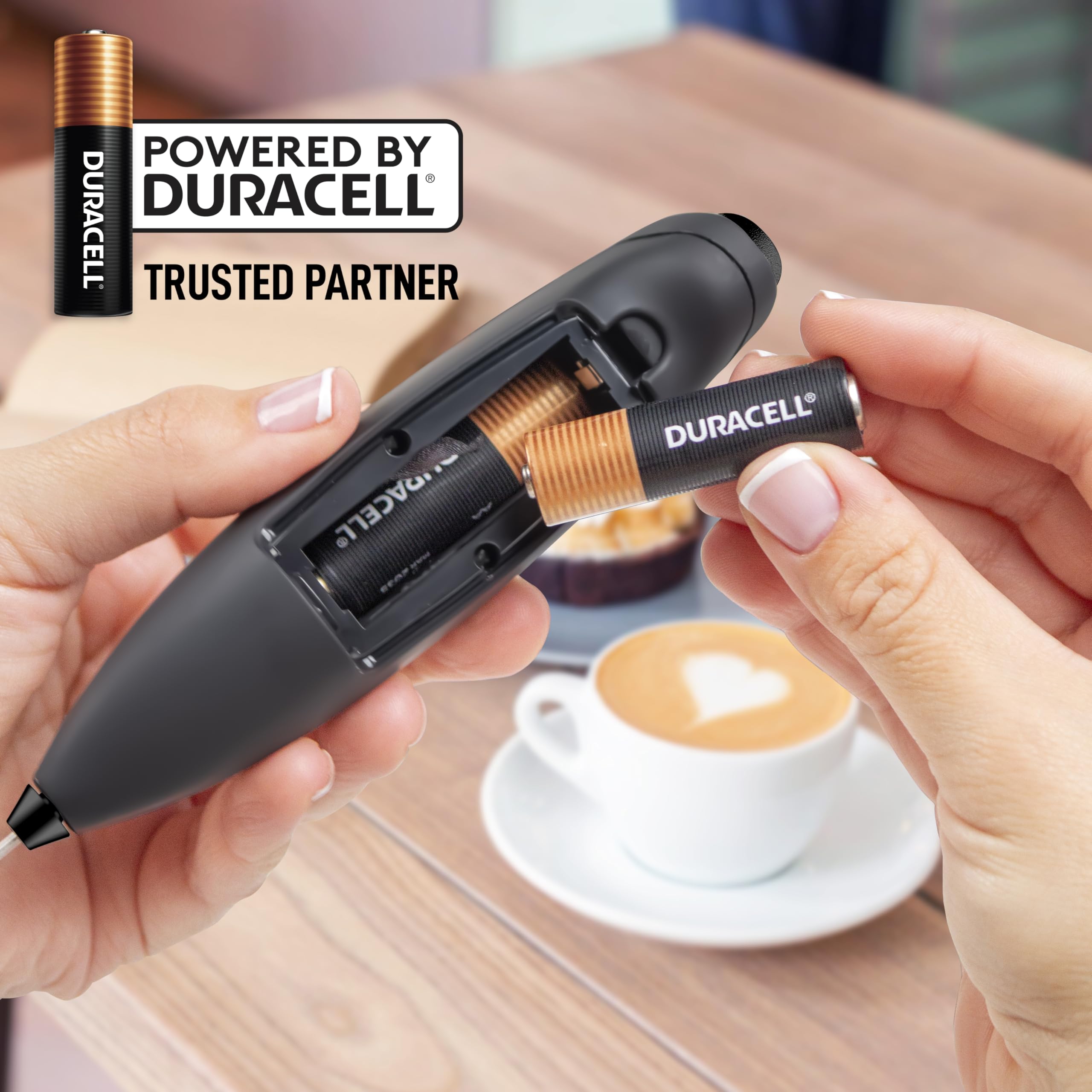 Zulay Powerful Milk Frother Handheld Electric Whisk - 4 Duracell Batteries Included - Coffee Frother for Cappuccino, Latte, Matcha, Hot Chocolate & Creamer - Mini Drink Mixer for Home, Office & Travel - Black with Stand
