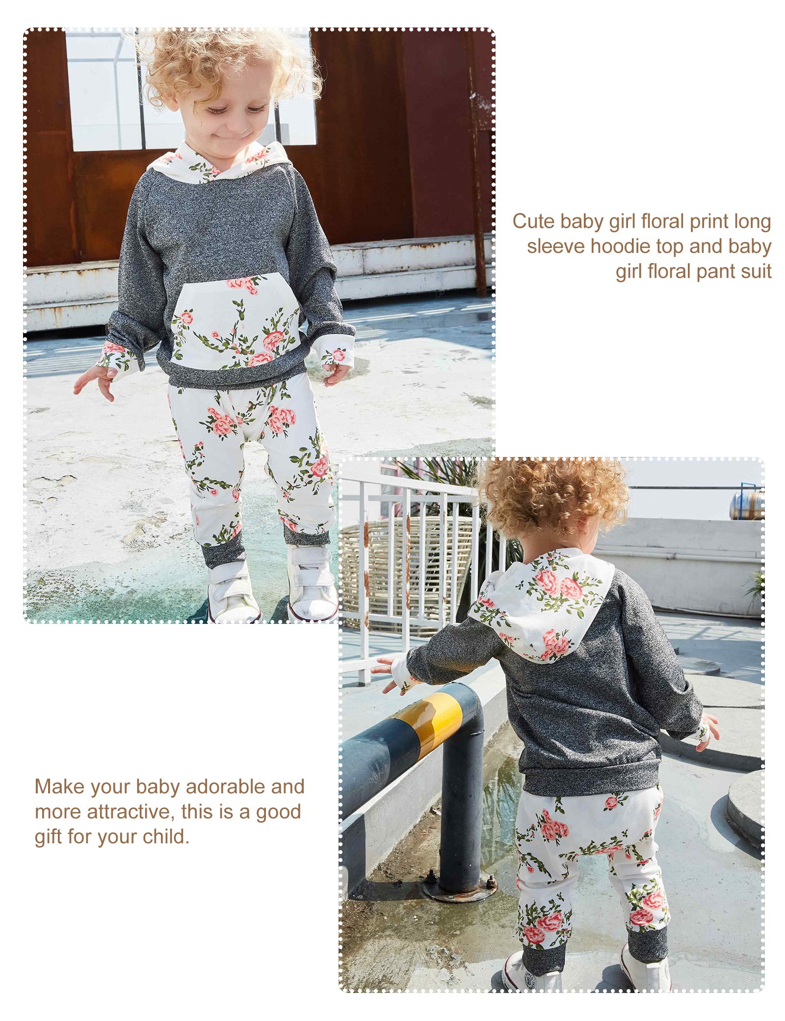 OKLady Baby Girl Clothes Set - 4PCS Floral Romper Hoodie Tops & Pants with Cute Headband | Fall Outfits for Little Sisters | Perfect for Family Photos, Playdates & Special Occasions