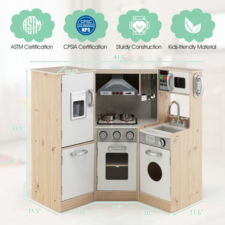 Wooden Kitchen Playset for Kids with Cookware Accessories - Pretend Play Toy for Toddlers & Preschoolers - Perfect for Home, Daycare & Classroom Role Playing Games
