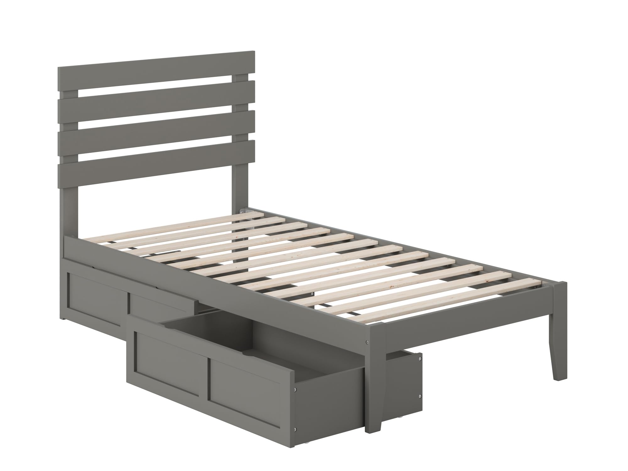 Atlantic Furniture Oxford Twin Bed with USB Turbo Charger & 2 Storage Drawers - Grey Modern Platform Bed for Small Spaces, Kids Room or Guest Bedroom