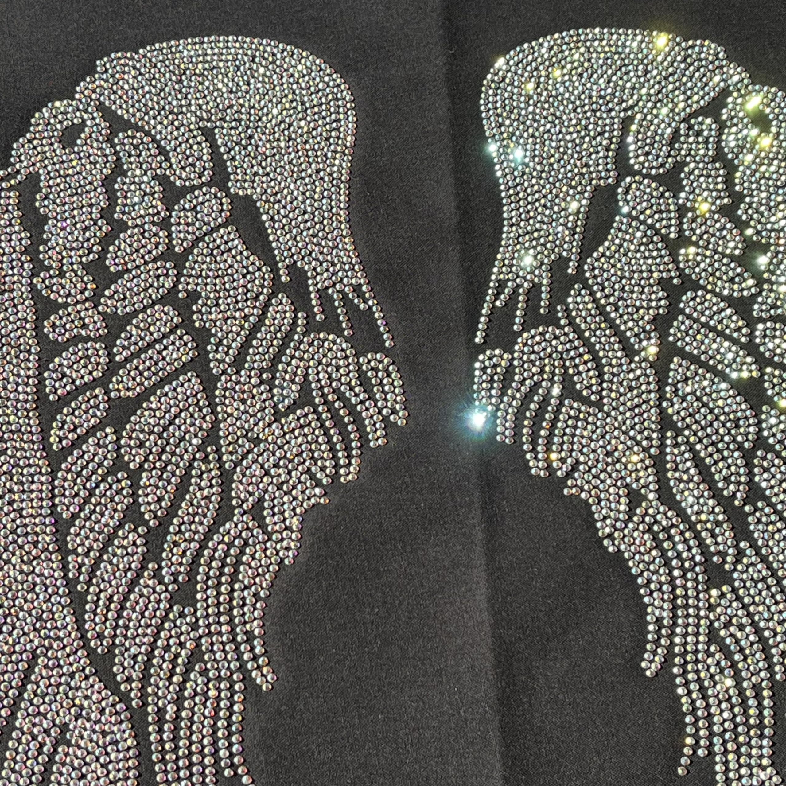 Rhinestop AB Crystal Angel Wings Iron-on Rhinestone Design for DIY Clothing & Costume Embellishment - Perfect for Dresses, Jackets, and Dance Costumes