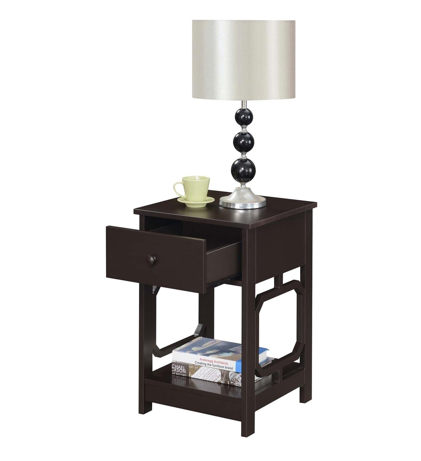 Convenience Concepts Omega 1-Drawer End Table with Shelf - Espresso Finish Nightstand for Bedroom, Living Room, or Office - Compact Side Table with Storage Space