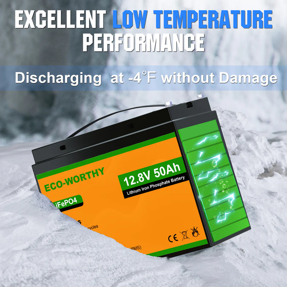 ECO WORTHY 12V 50Ah LiFePO4 Lithium Iron Phosphate Battery - Perfect for Solar Power Systems, RVs, Marine & Off-Grid Applications