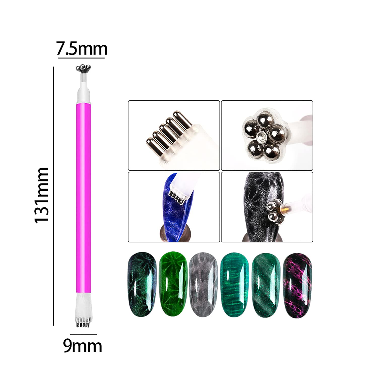 XEAOHESY 8pcs Nail Magnet Tool Set - Double Head Flower Design Magnetic Stick Pens for Cat Eye Gel Polish Nail Art, Professional Nail Art Accessories for Salon & Home Manicure