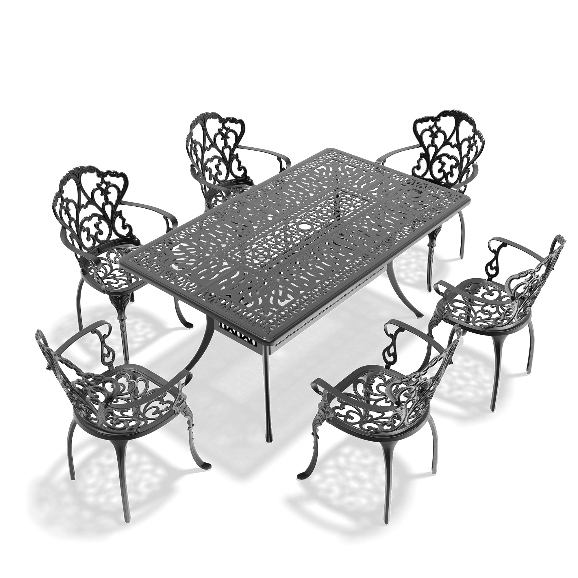 7-Piece Cast Aluminum Patio Furniture Set with Cushions - Outdoor Garden, Poolside & Backyard Lounge Set - Durable Weather-Resistant Patio Chairs & Table (Random Color Cushions Included)