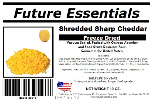 Freeze Dried Shredded Sharp Cheddar Cheese - 10 oz | Long Shelf Life | Perfect for Camping, Emergency Food Storage & Backpacking Meals