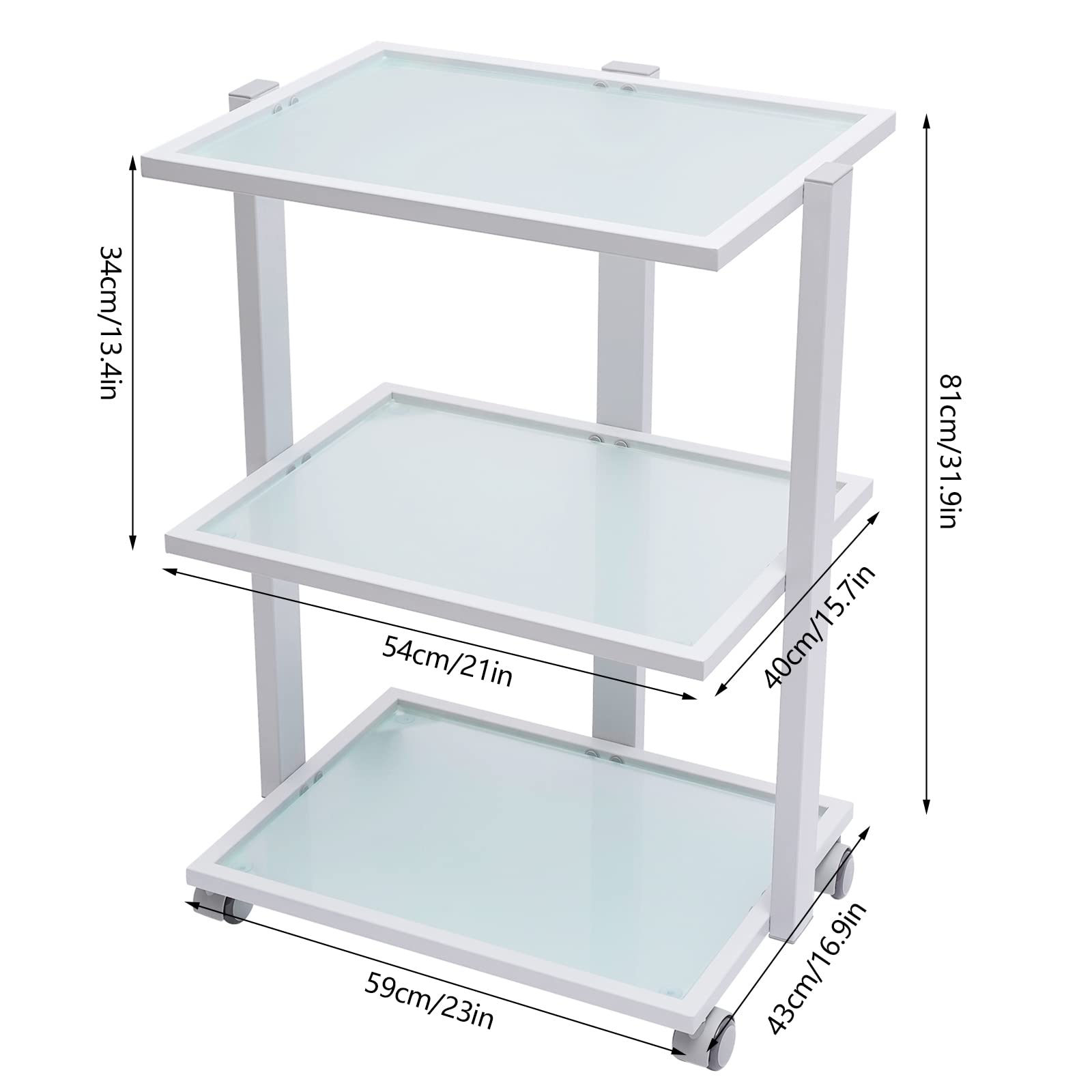 3-Tier Salon Rolling Trolley Cart with Wheels - Mobile Storage Organizer for Spa, Beauty & Salon Equipment - Perfect for Bathroom, Laundry, Bedroom & Treatment Rooms - Durable Stand Tray Beauty Trolley for Professional & Home Use