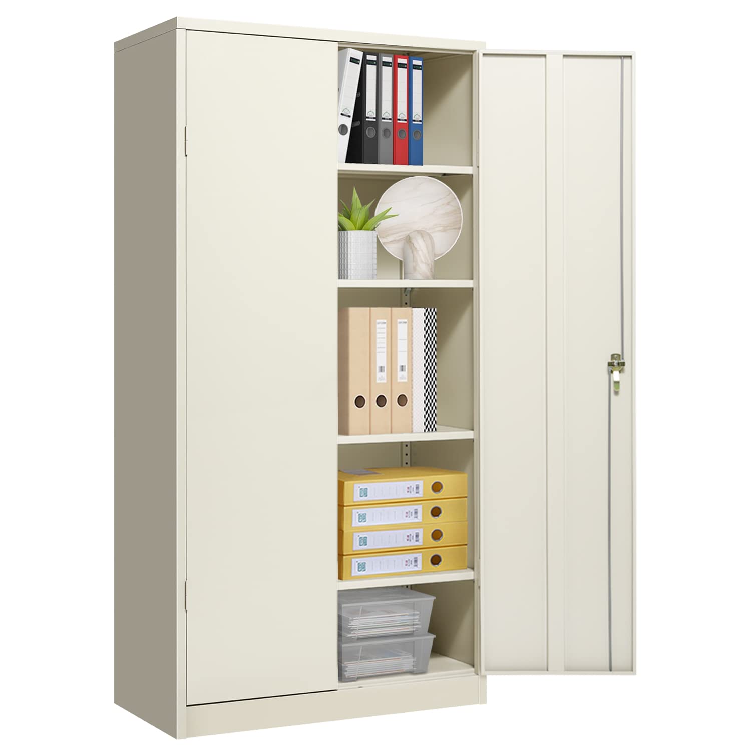 Lockable Metal Storage Cabinet with Doors & Shelves - Heavy Duty Steel Cabinet for Office, Garage, Home, Warehouse & Basement Organization - Space Saving Gray Storage Solution for Files, Tools & Supplies