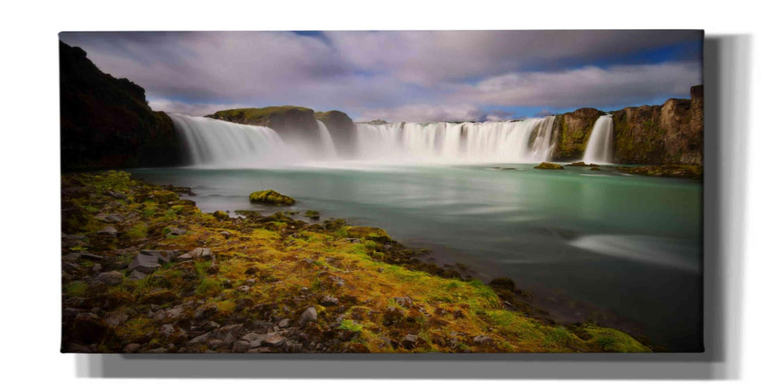 Epic Graffiti 'Godafoss' Canvas Wall Art Print by Everlook Photography - 24x12 Inches Nordic Waterfall Landscape - Perfect for Living Room, Bedroom & Office Decor