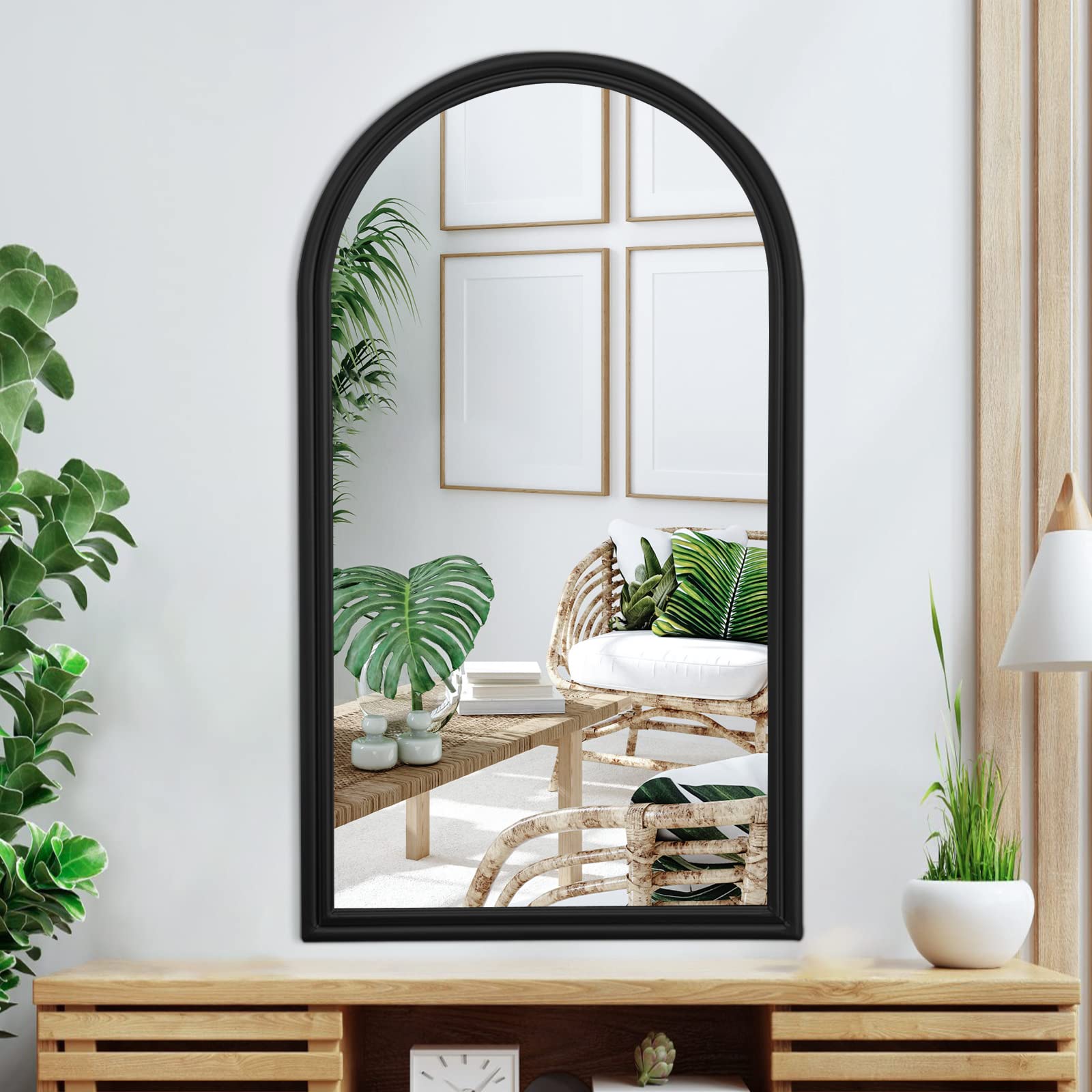 POZINO 43.3x23.6 Inch Arched Wall Mirror - Black Aluminum Alloy Frame Decorative Mirror for Bathroom, Bedroom, Living Room & Entryway | Elegant Mantel & Wall Decor for Modern Home Interiors