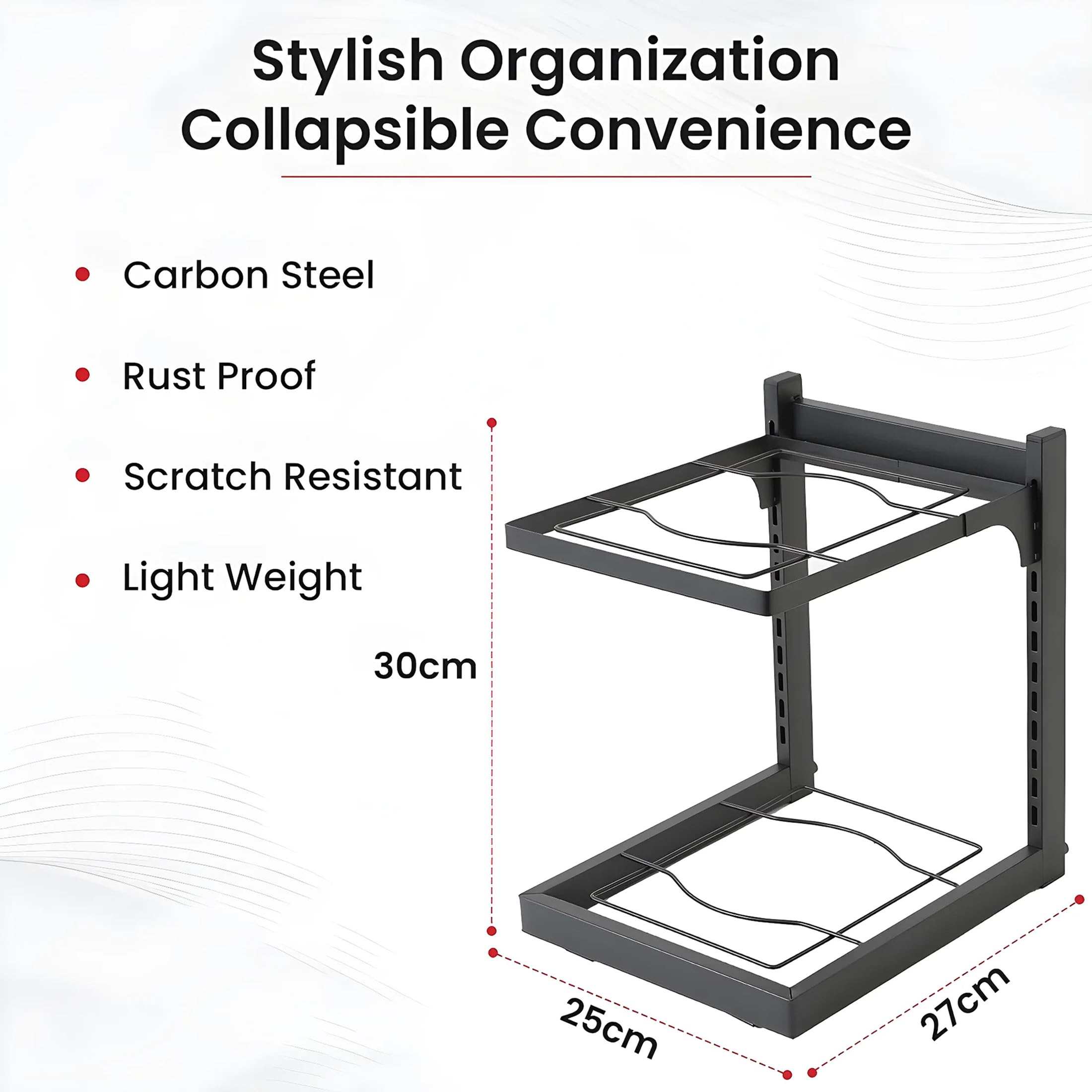 Kuber Industries 2-Layer Pots and Pans Organizer Rack - Adjustable Kitchen Storage for Cookware & Lids - Space Saving Cabinet Shelf Organizer - Perfect for Small Kitchens & Closet Organization (Black)