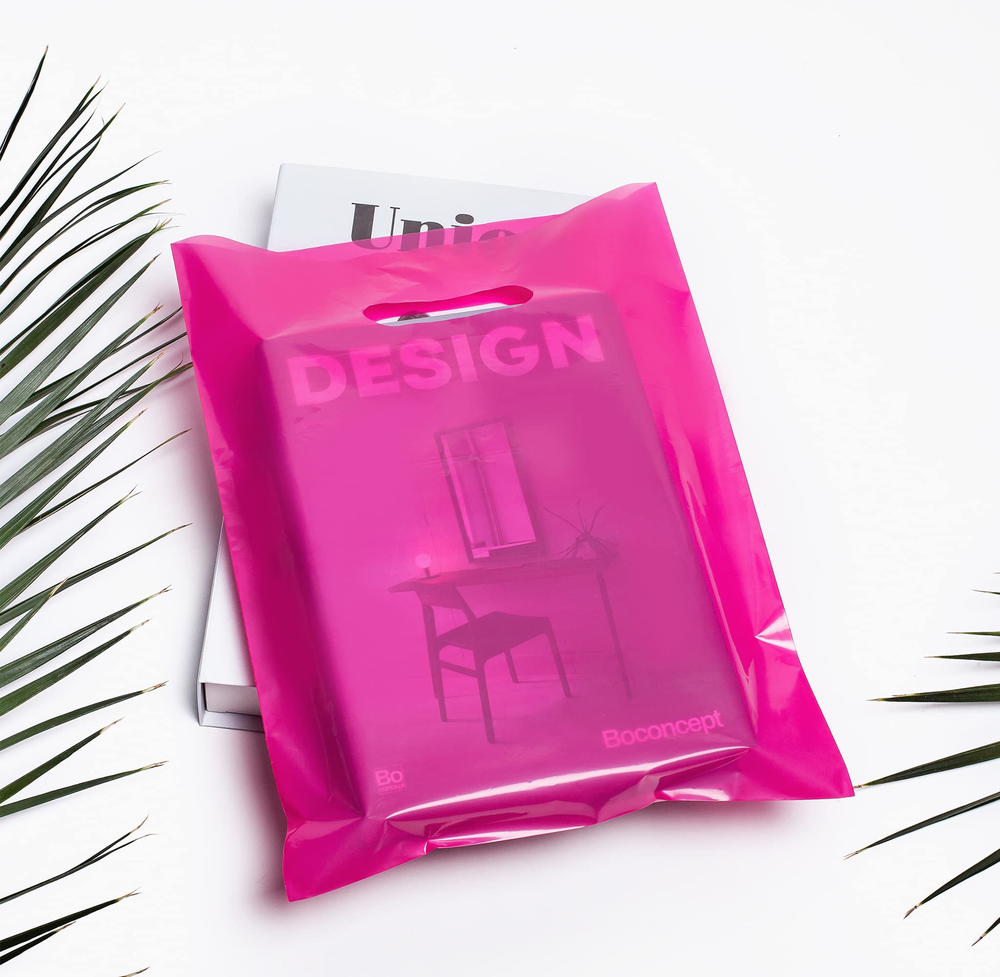 100 Pink Plastic Bags with Handles 1.5Mil Thick 9