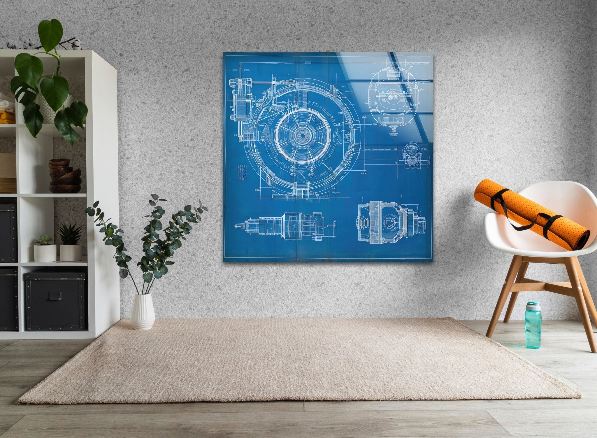 Modern Architecture Drawing Glass Wall Art - Elegant Home & Office Decor for Living Room, Bedroom, or Workspace