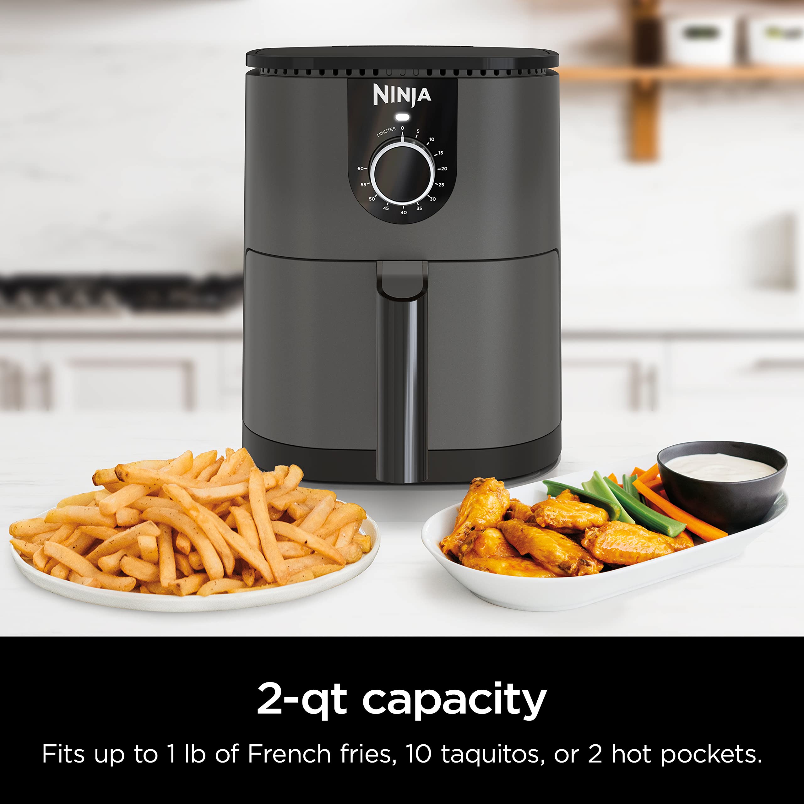 Ninja AF080 Mini Air Fryer 2 Quart - Compact Nonstick Air Fryer with Quick Set Timer, Grey - Perfect for Small Kitchens, Dorms & Healthy Cooking