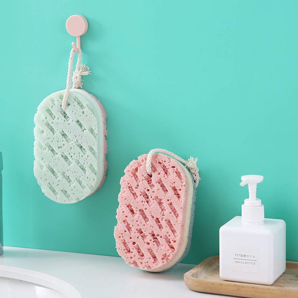 RRJ Soft Bath Sponge for Adults - Exfoliating Body Scrubber with 2 Hooks, 4-Pack for Women & Men - Perfect for Shower, Bath & Spa Relaxation at Home